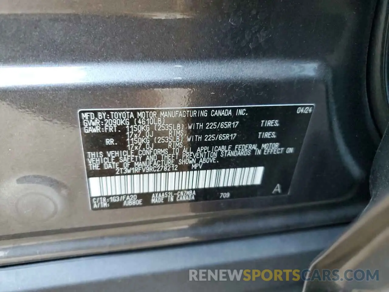 14 fotografías del automóvil dañado 2T3W1RFV9RC278212 TOYOTA RAV4 2024