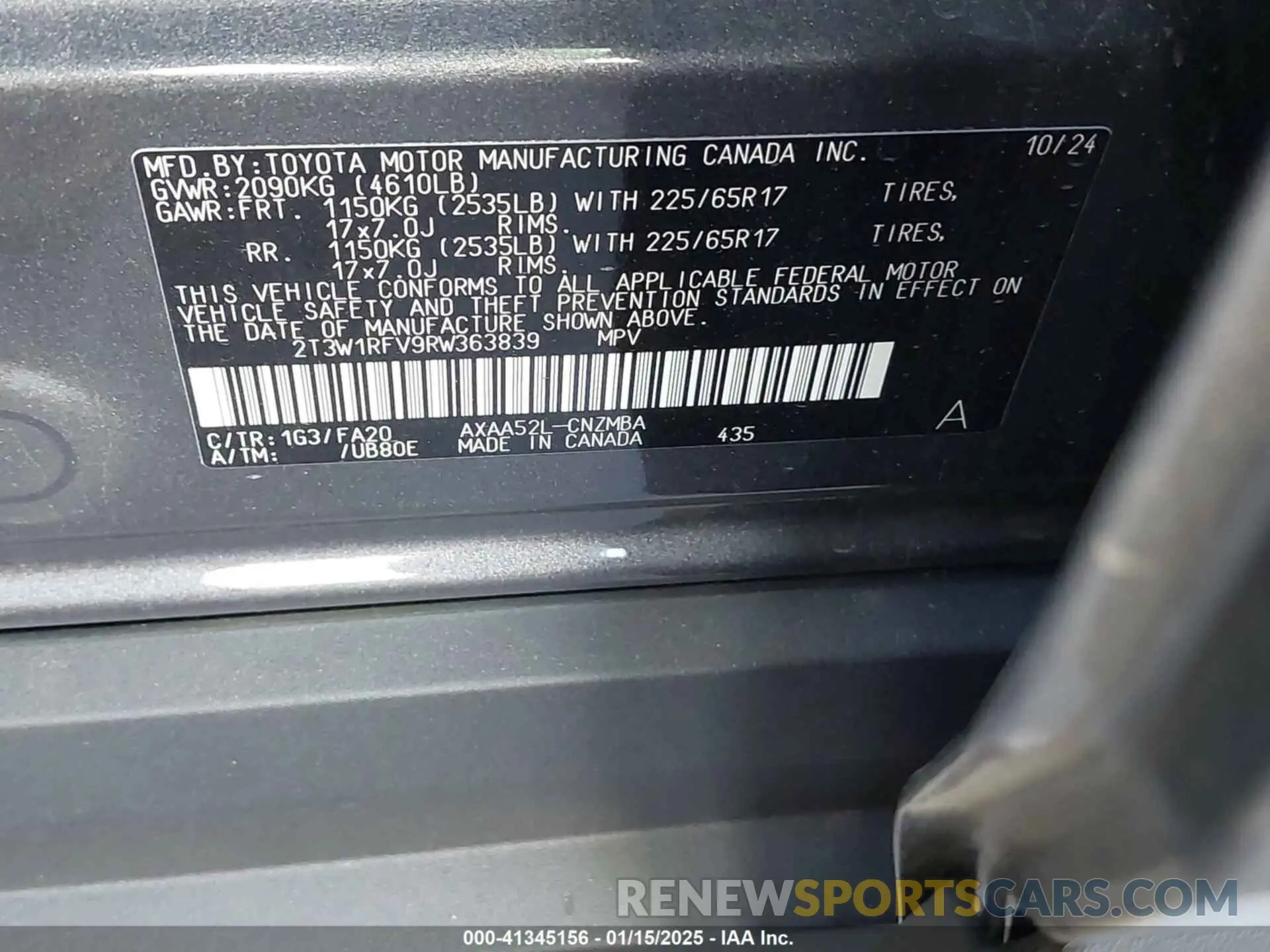 9 fotografías del automóvil dañado 2T3W1RFV9RW363839 TOYOTA RAV4 2024