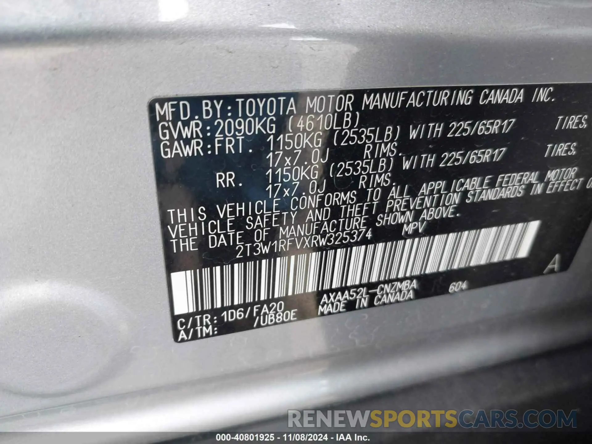 9 fotografías del automóvil dañado 2T3W1RFVXRW325374 TOYOTA RAV4 2024