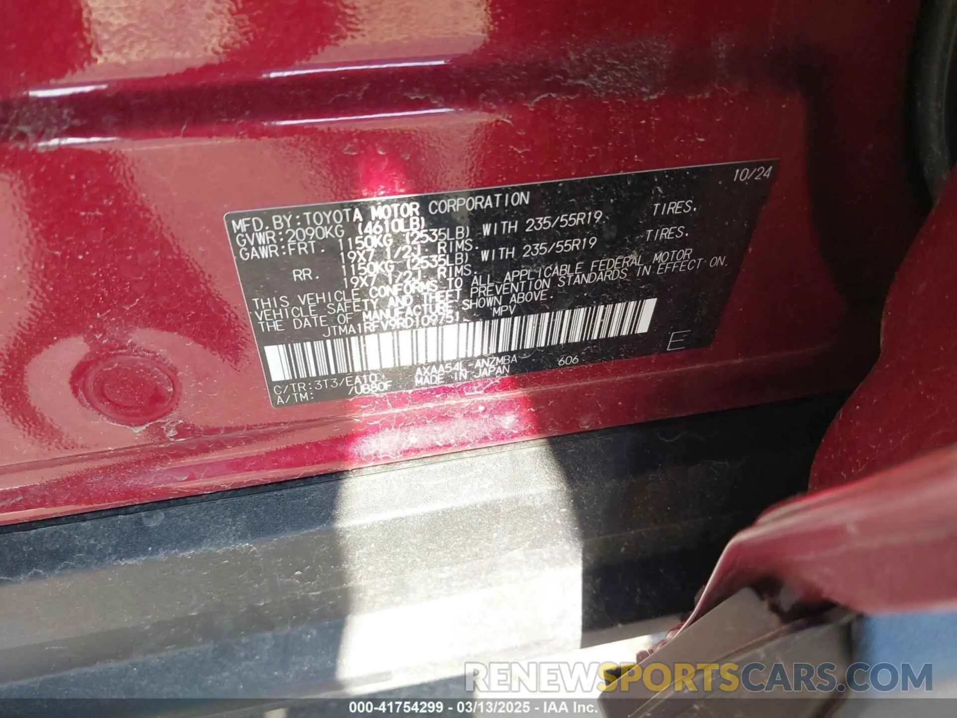 9 fotografías del automóvil dañado JTMA1RFV9RD109751 TOYOTA RAV4 2024