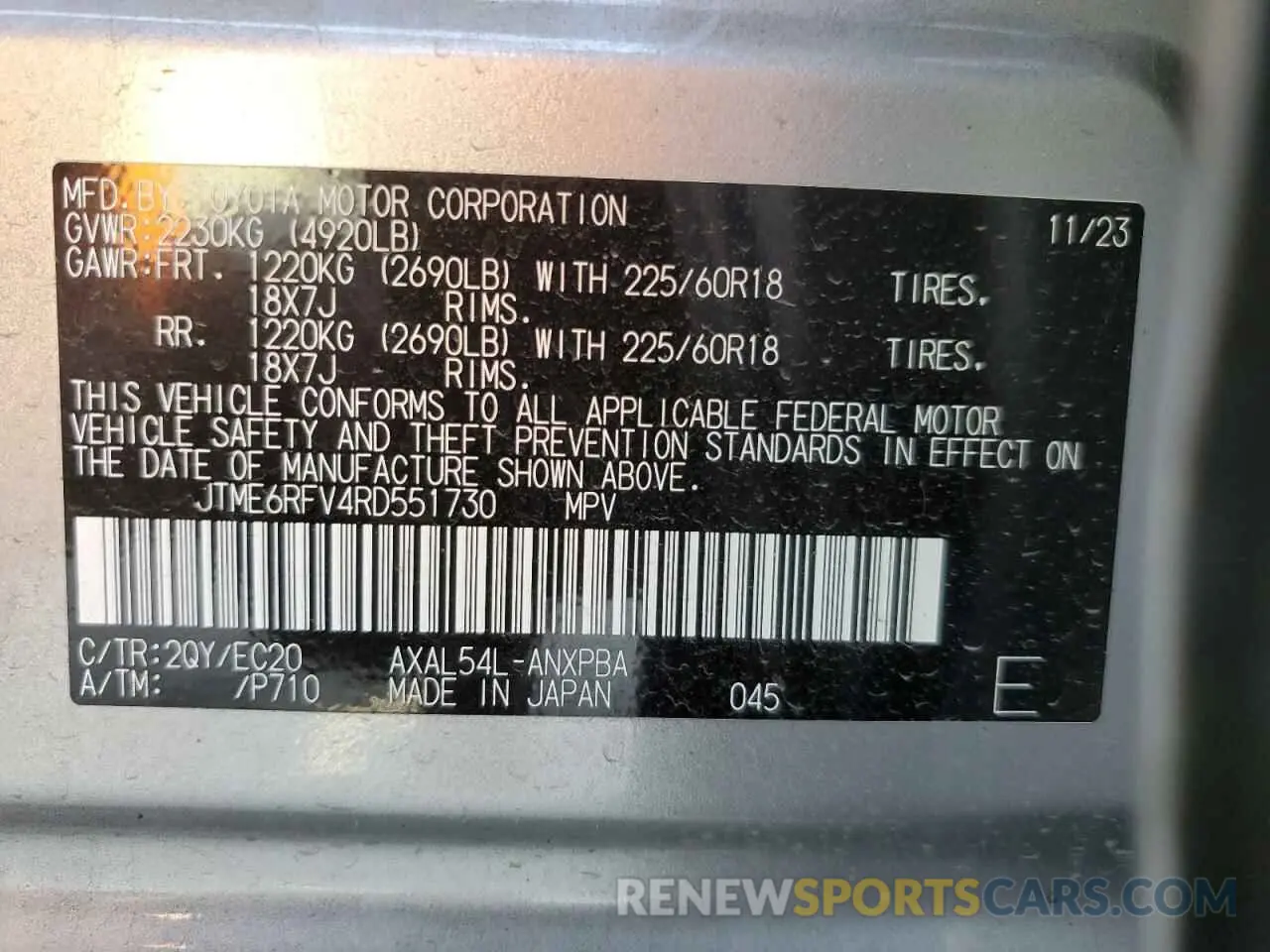 14 fotografías del automóvil dañado JTME6RFV4RD551730 TOYOTA RAV4 2024