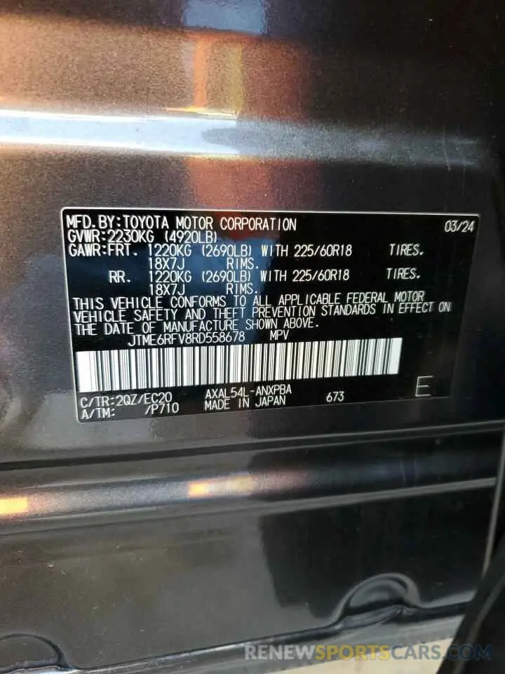 13 fotografías del automóvil dañado JTME6RFV8RD558678 TOYOTA RAV4 2024