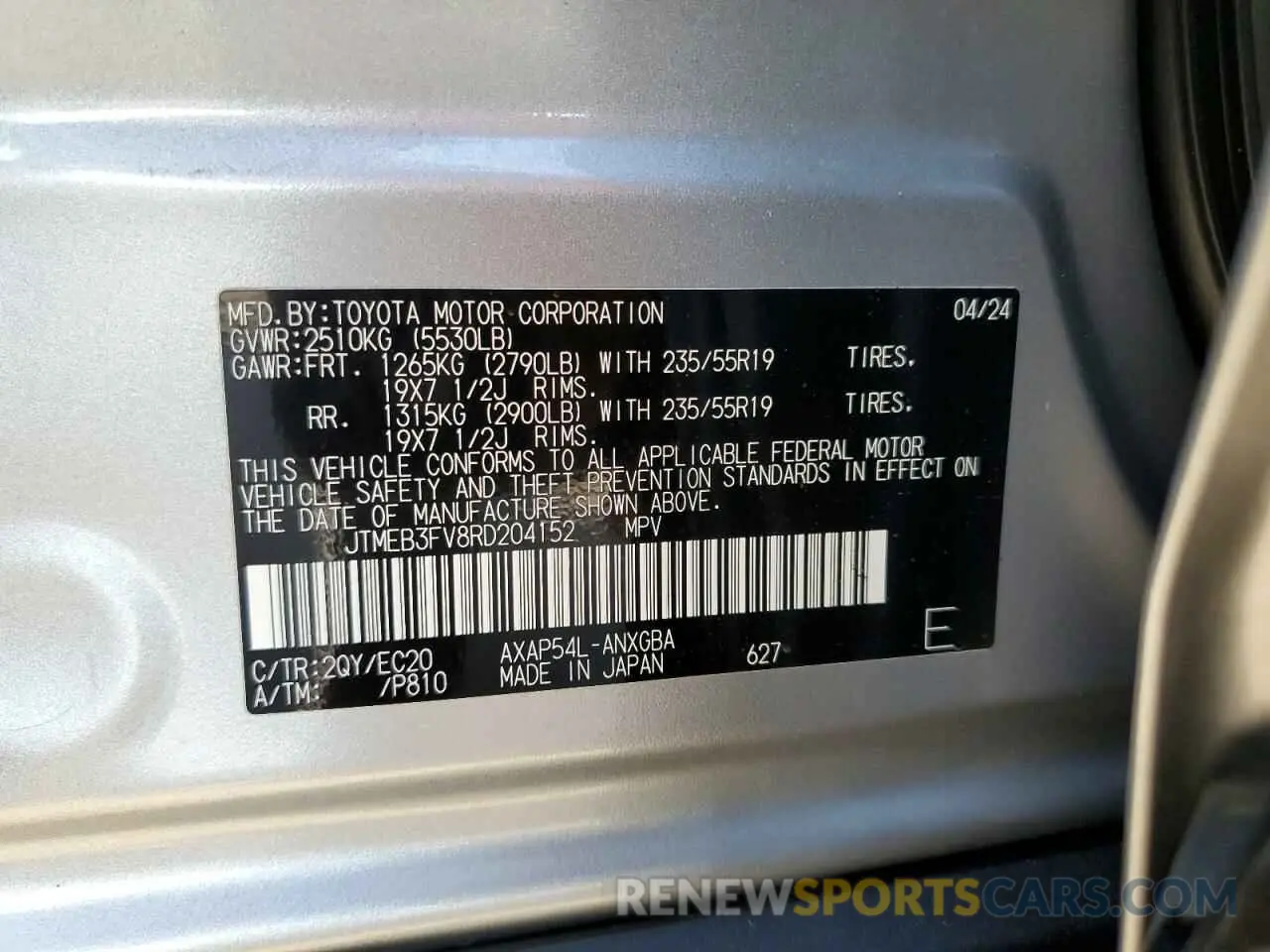 13 fotografías del automóvil dañado JTMEB3FV8RD204152 TOYOTA RAV4 2024