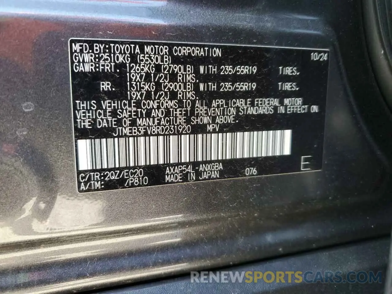 14 fotografías del automóvil dañado JTMEB3FV8RD231920 TOYOTA RAV4 2024