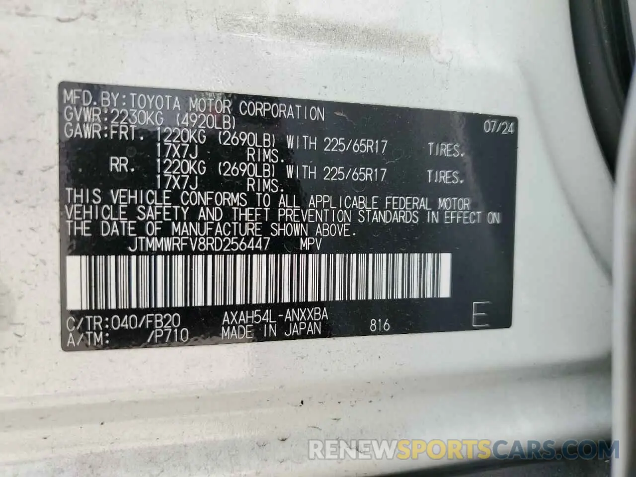 14 fotografías del automóvil dañado JTMMWRFV8RD256447 TOYOTA RAV4 2024