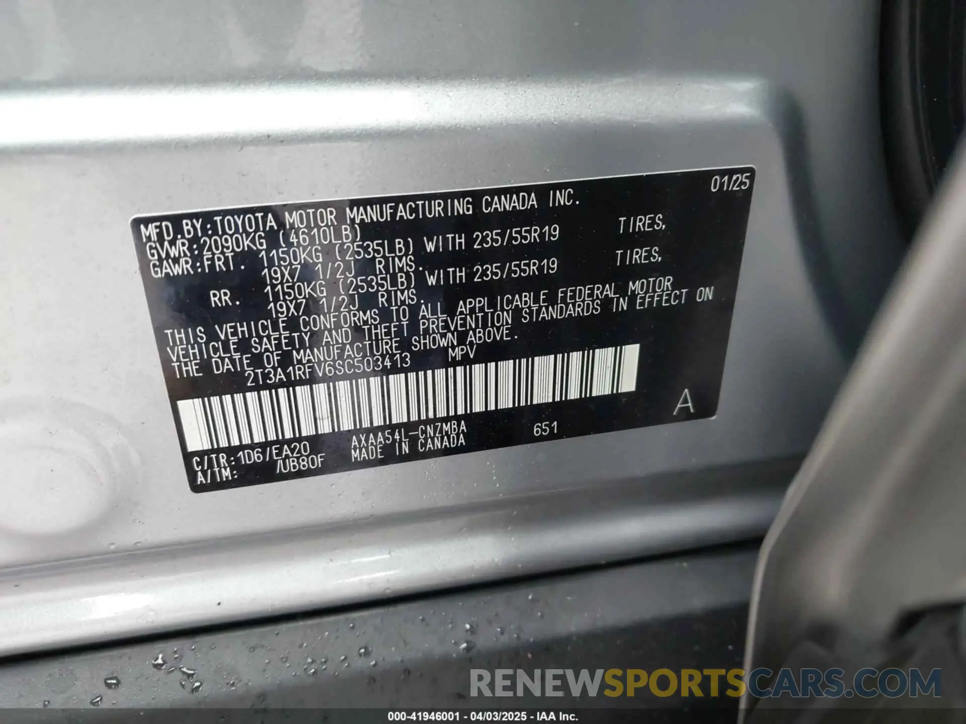9 fotografías del automóvil dañado 2T3A1RFV6SC503413 TOYOTA RAV4 2025