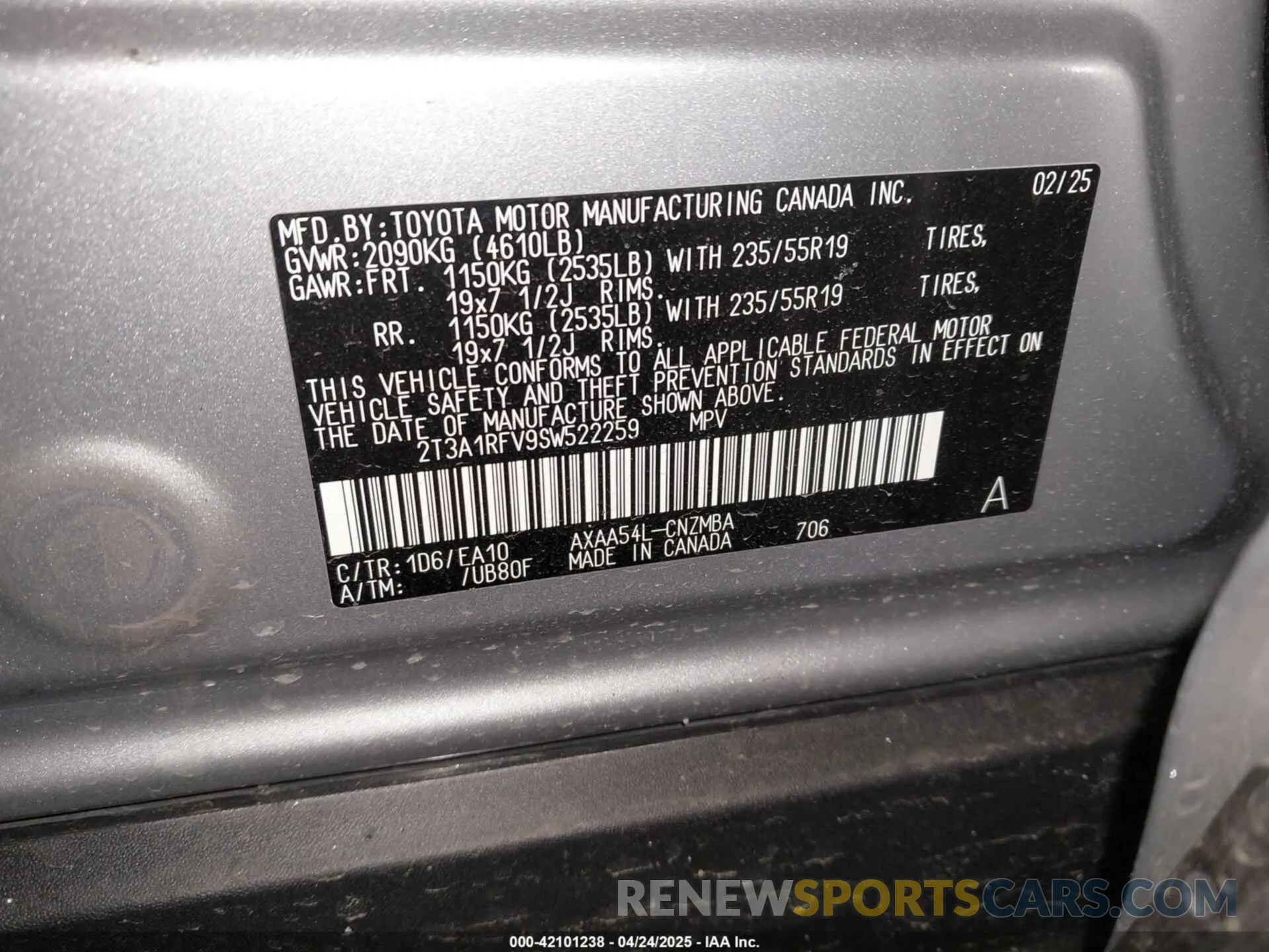9 fotografías del automóvil dañado 2T3A1RFV9SW522259 TOYOTA RAV4 2025