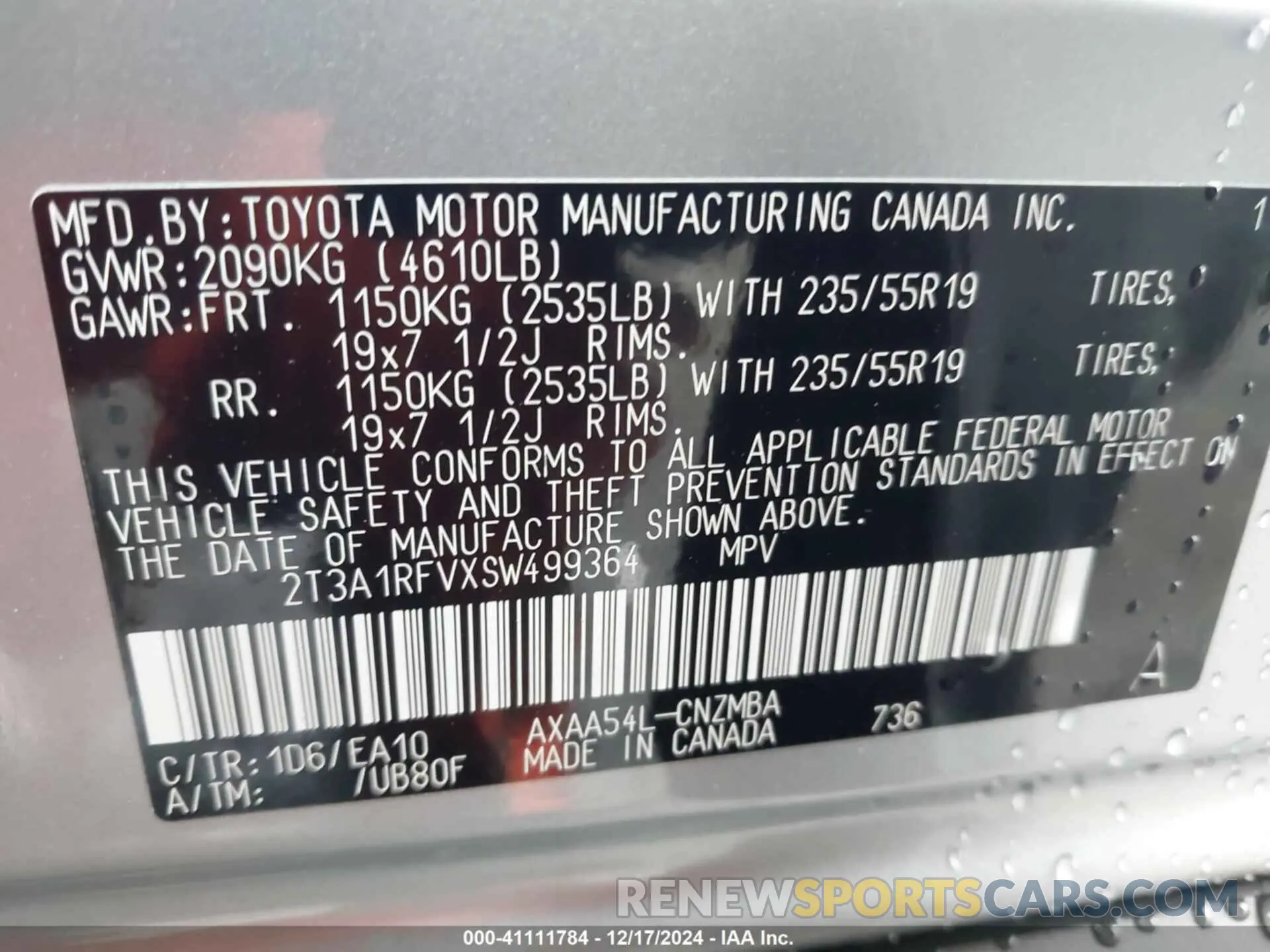 9 fotografías del automóvil dañado 2T3A1RFVXSW499364 TOYOTA RAV4 2025