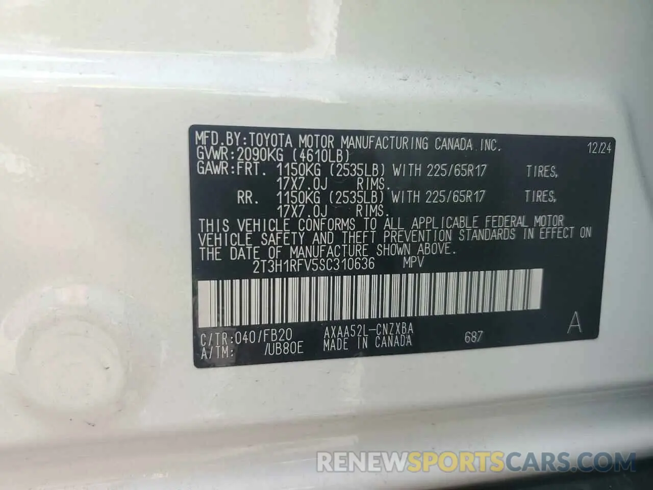 13 fotografías del automóvil dañado 2T3H1RFV5SC310636 TOYOTA RAV4 2025