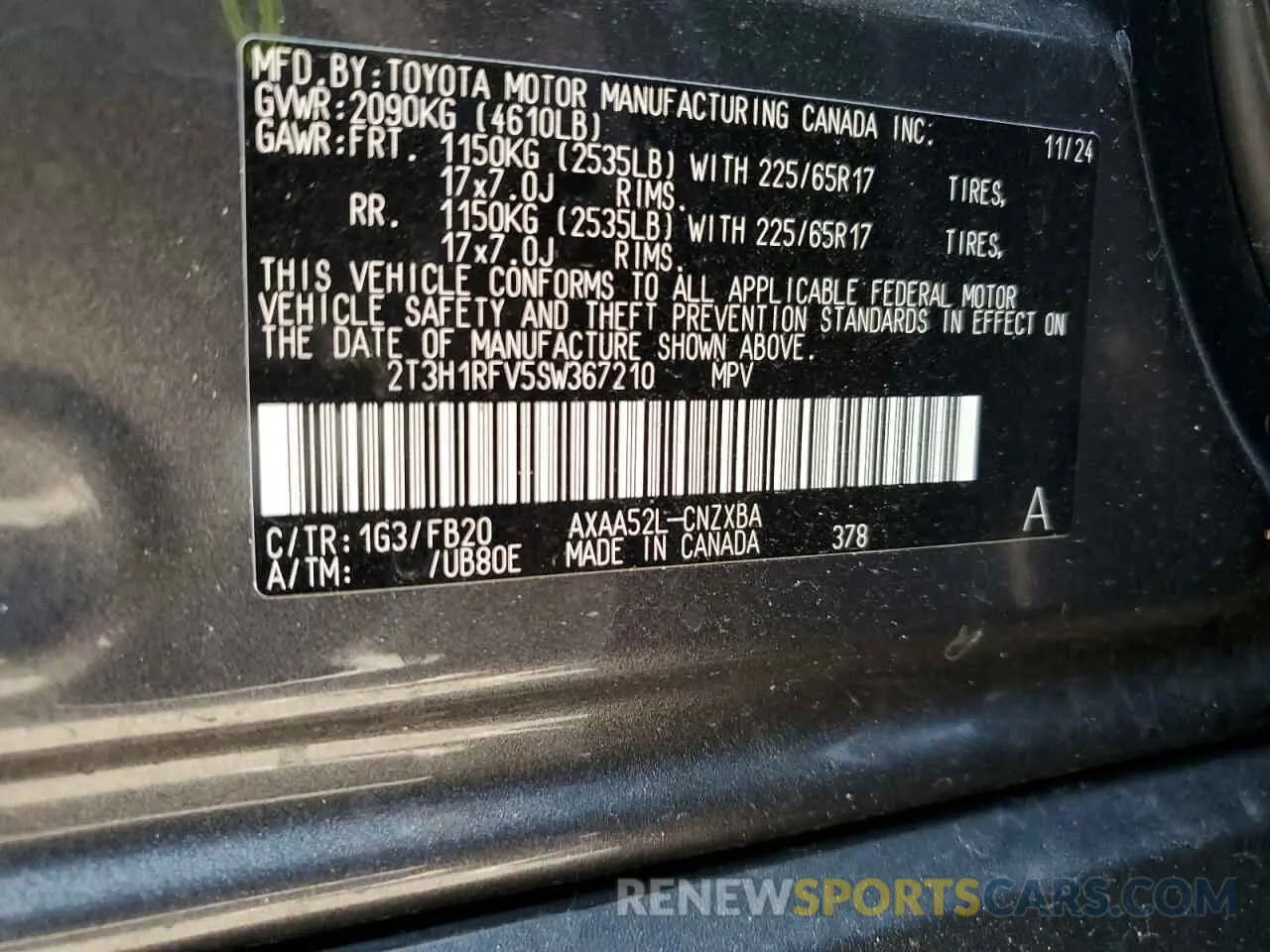 13 fotografías del automóvil dañado 2T3H1RFV5SW367210 TOYOTA RAV4 2025