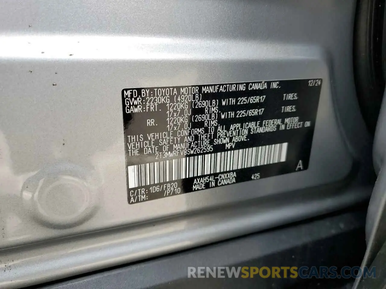 13 fotografías del automóvil dañado 2T3MWRFV8SW262595 TOYOTA RAV4 2025