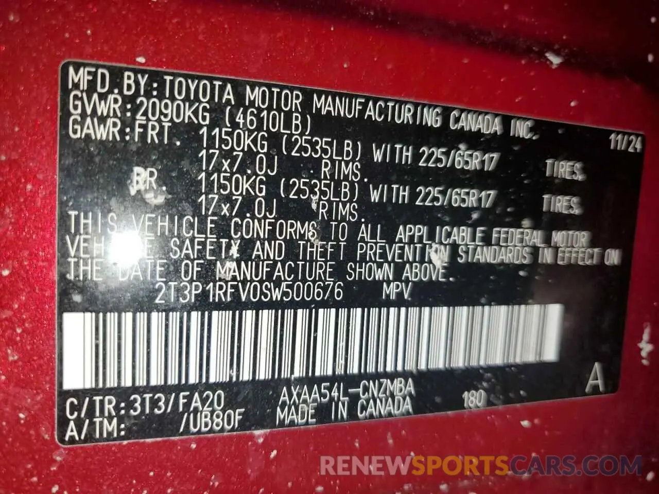 14 fotografías del automóvil dañado 2T3P1RFV0SW500676 TOYOTA RAV4 2025