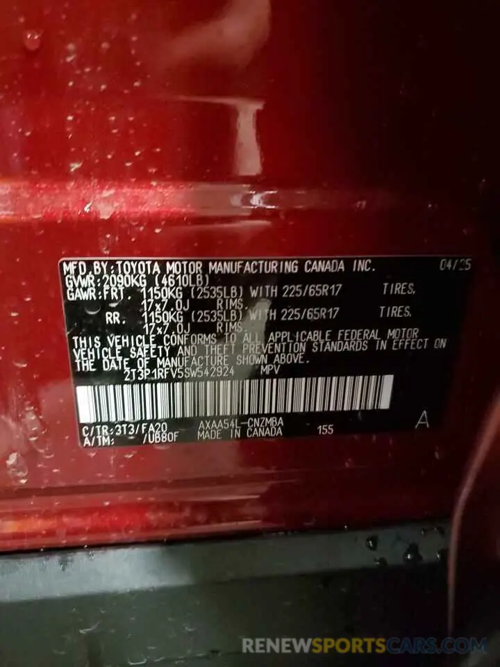 14 fotografías del automóvil dañado 2T3P1RFV5SW542924 TOYOTA RAV4 2025