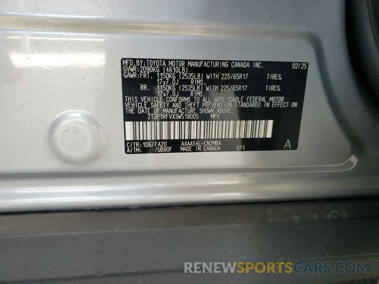 14 fotografías del automóvil dañado 2T3P1RFVXSW518005 TOYOTA RAV4 2025