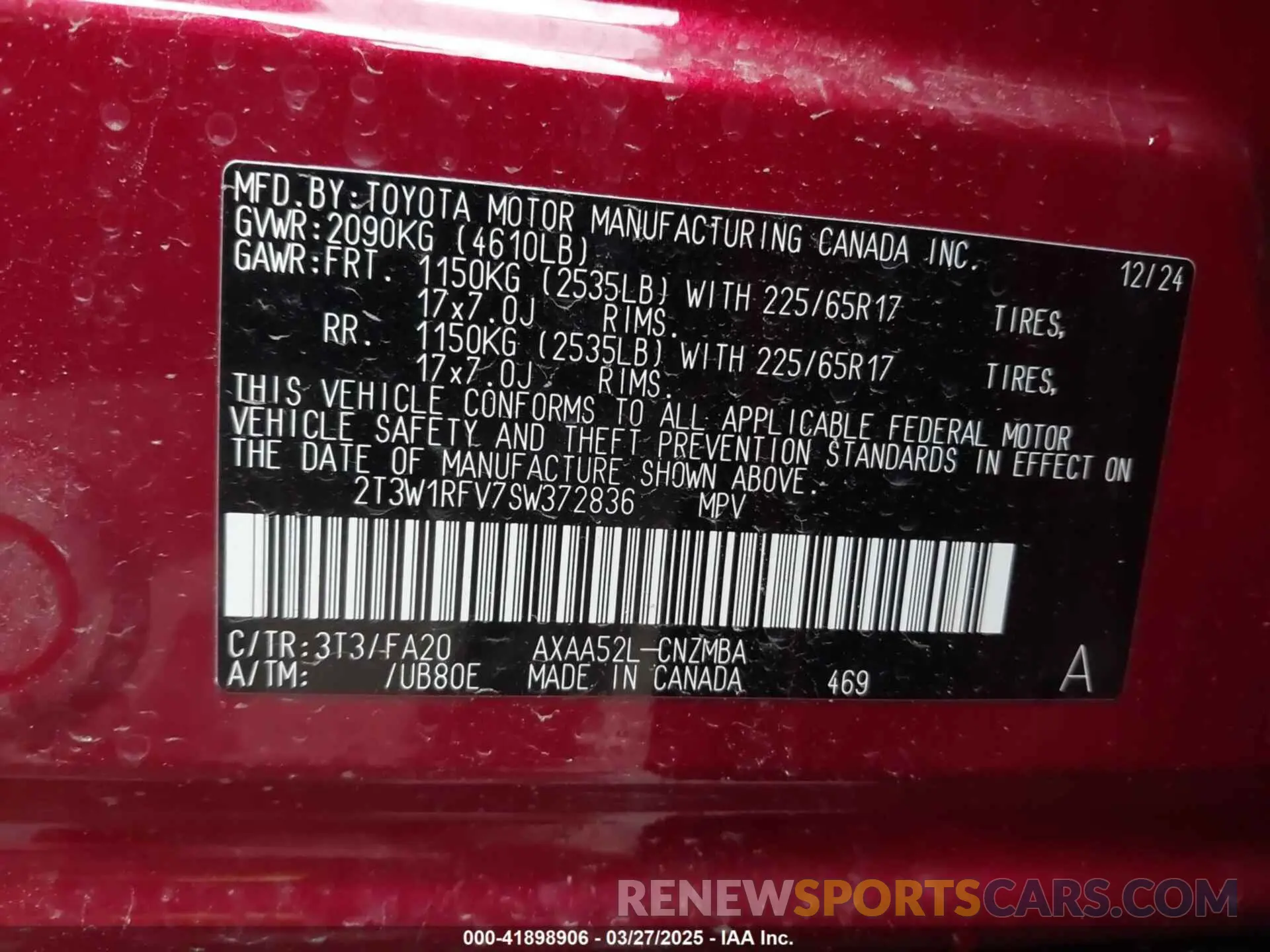 9 fotografías del automóvil dañado 2T3W1RFV7SW372836 TOYOTA RAV4 2025