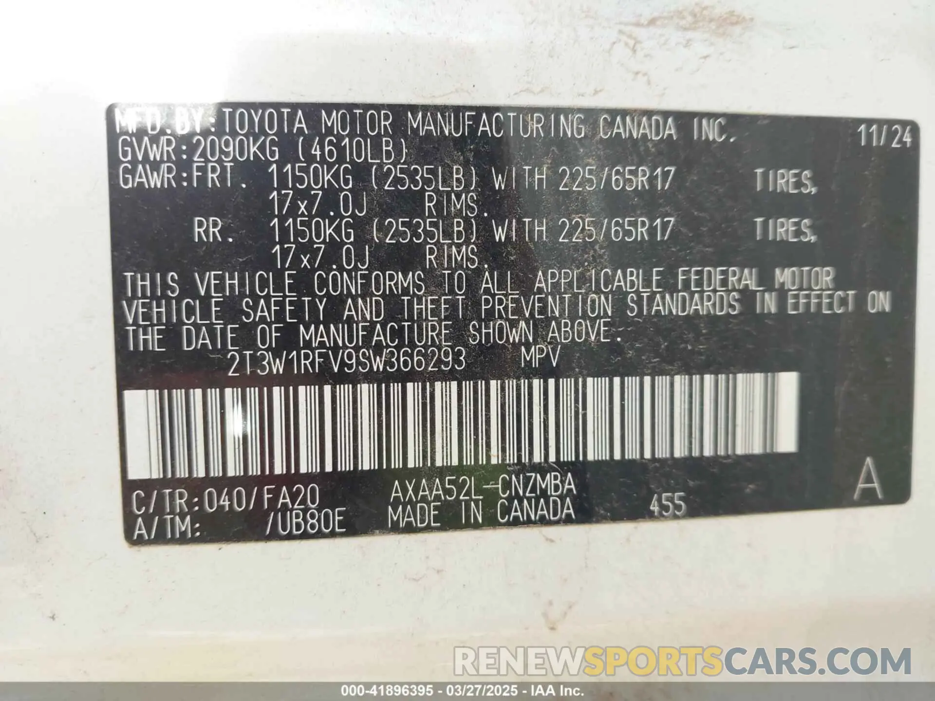 9 fotografías del automóvil dañado 2T3W1RFV9SW366293 TOYOTA RAV4 2025