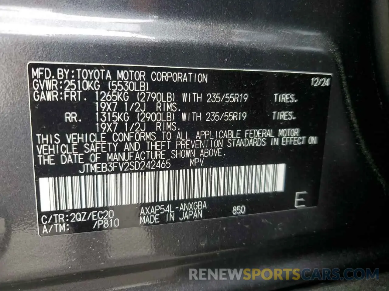 12 fotografías del automóvil dañado JTMEB3FV2SD242465 TOYOTA RAV4 2025