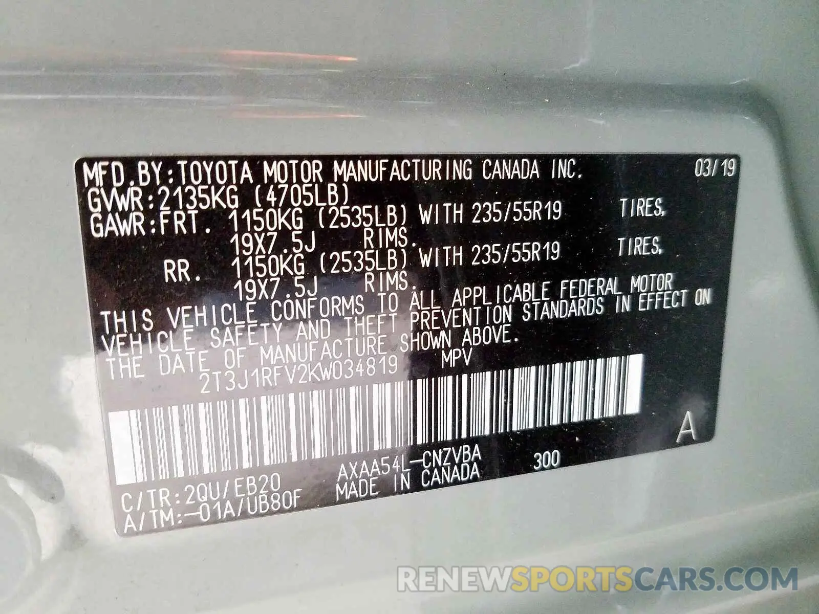 10 fotografías del automóvil dañado 2T3J1RFV2KW034819 TOYOTA RAV4 ADVEN 2019