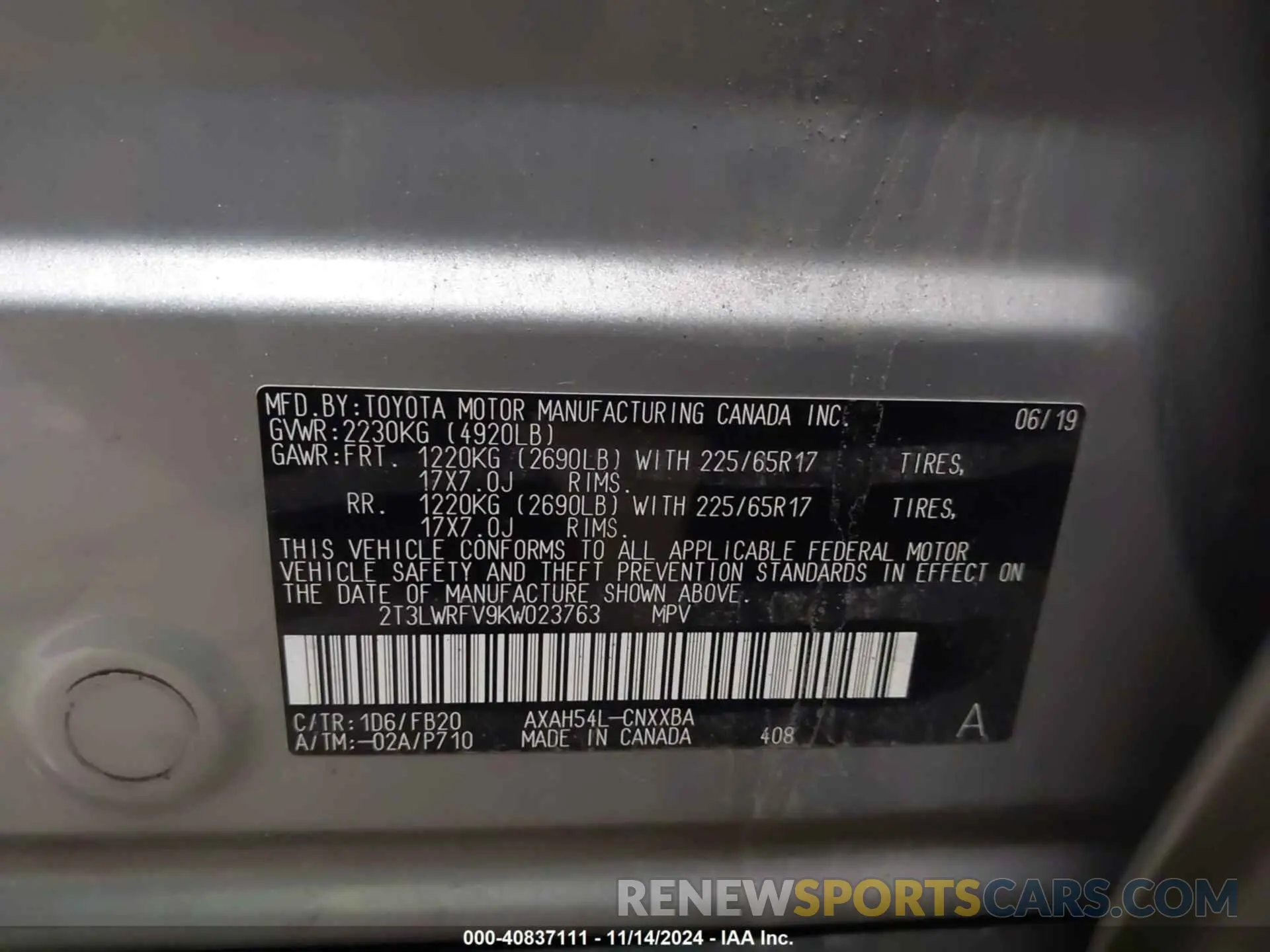 9 fotografías del automóvil dañado 2T3LWRFV9KW023763 TOYOTA RAV4 HYBRID 2019