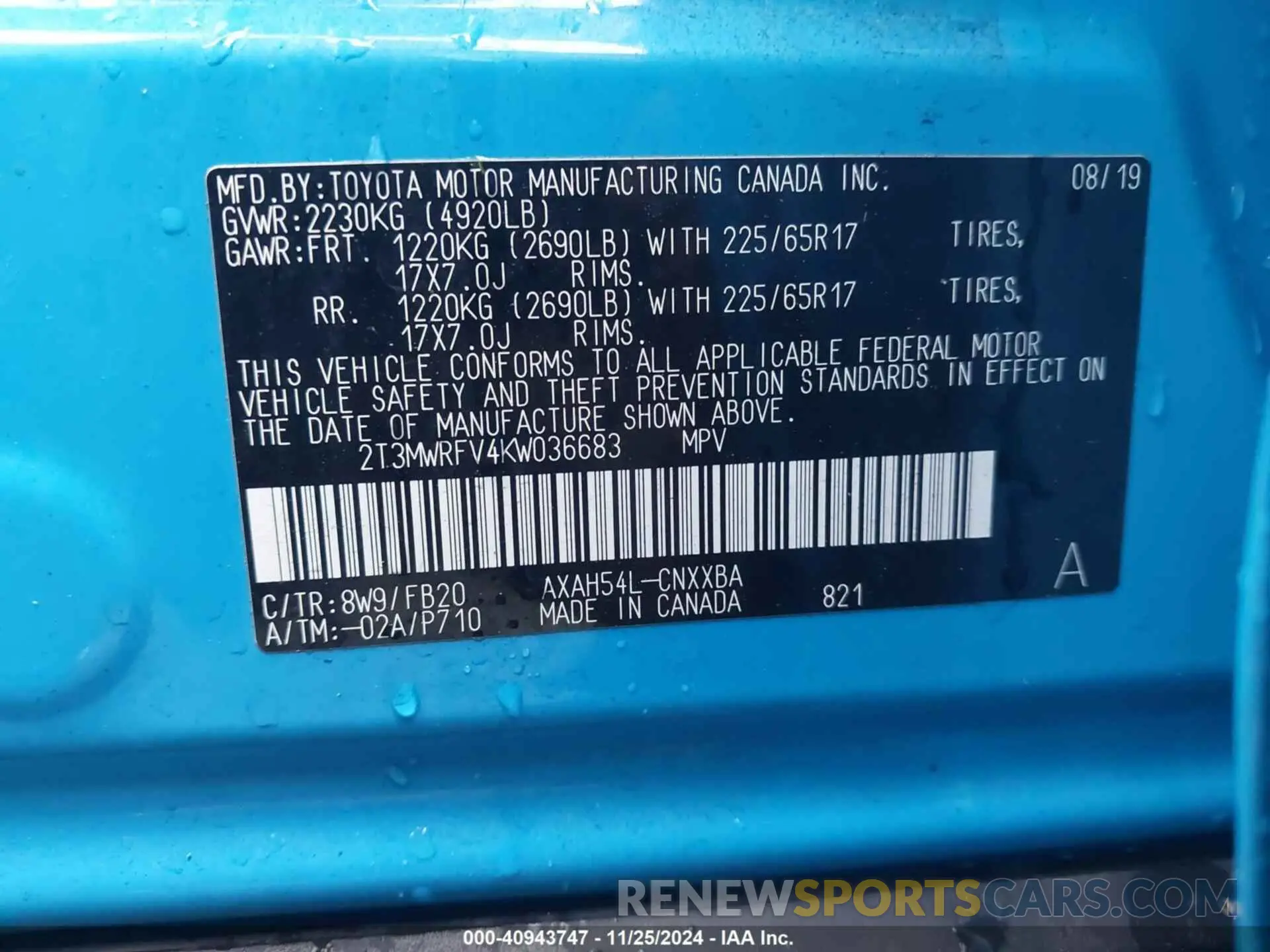 9 fotografías del automóvil dañado 2T3MWRFV4KW036683 TOYOTA RAV4 HYBRID 2019