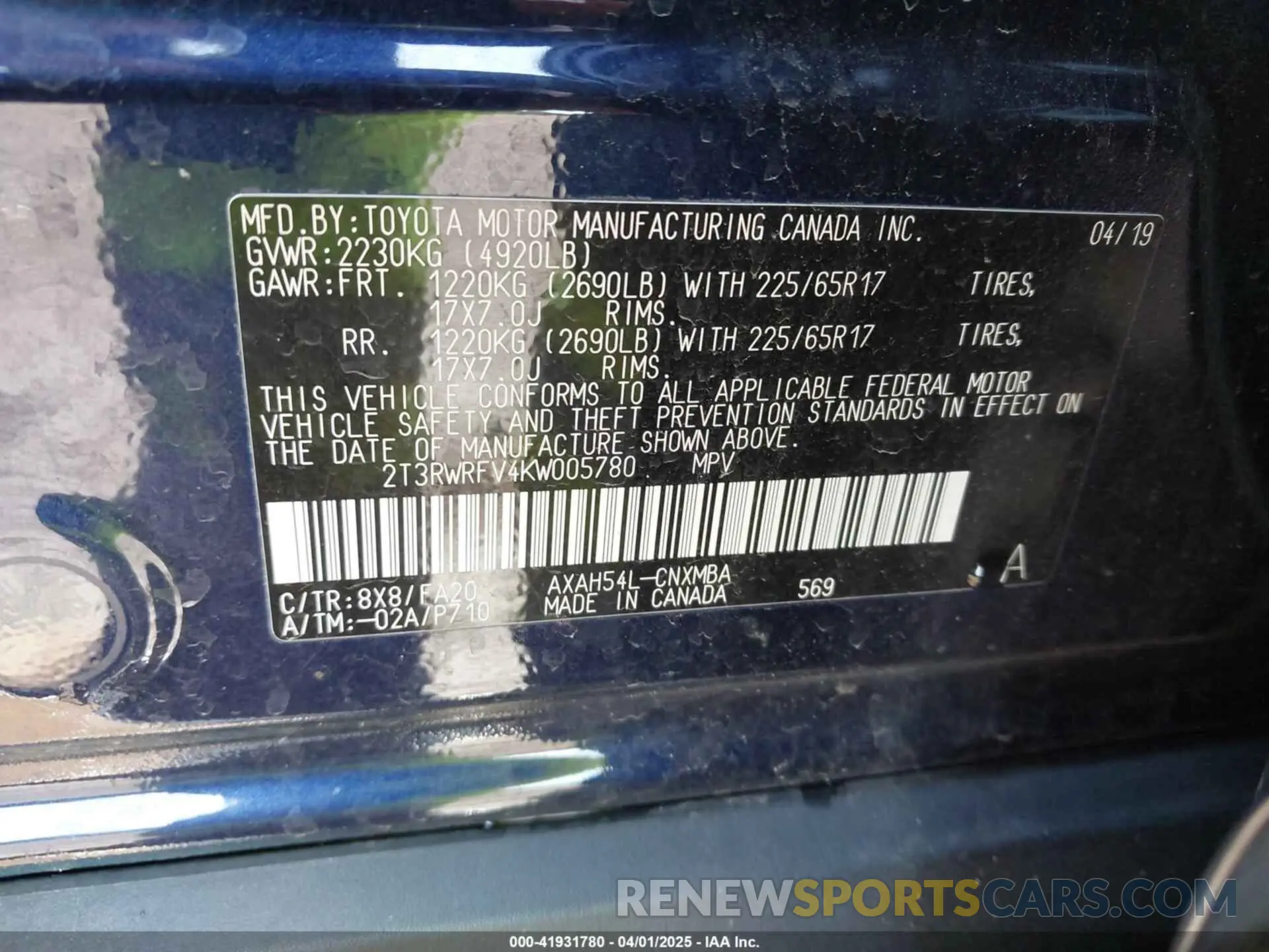 9 fotografías del automóvil dañado 2T3RWRFV4KW005780 TOYOTA RAV4 HYBRID 2019
