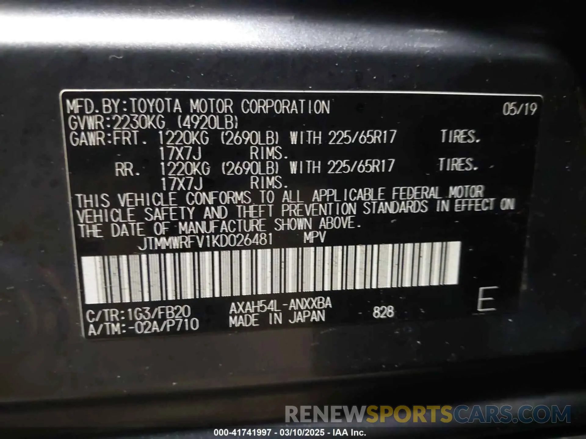 9 fotografías del automóvil dañado JTMMWRFV1KD026481 TOYOTA RAV4 HYBRID 2019