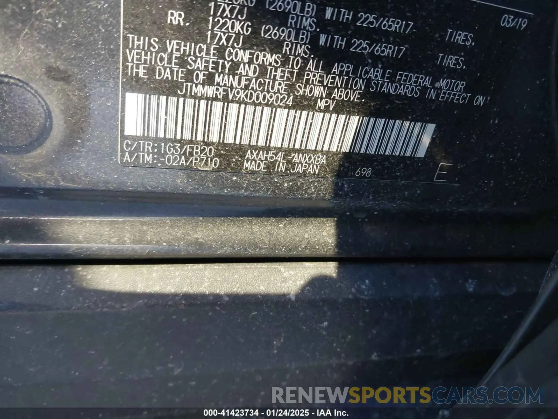 9 fotografías del automóvil dañado JTMMWRFV9KD009024 TOYOTA RAV4 HYBRID 2019