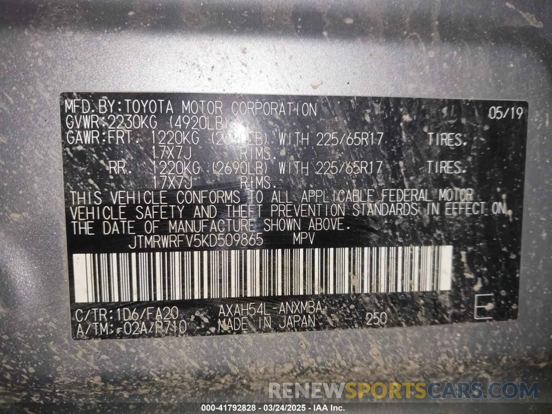 9 fotografías del automóvil dañado JTMRWRFV5KD509865 TOYOTA RAV4 HYBRID 2019