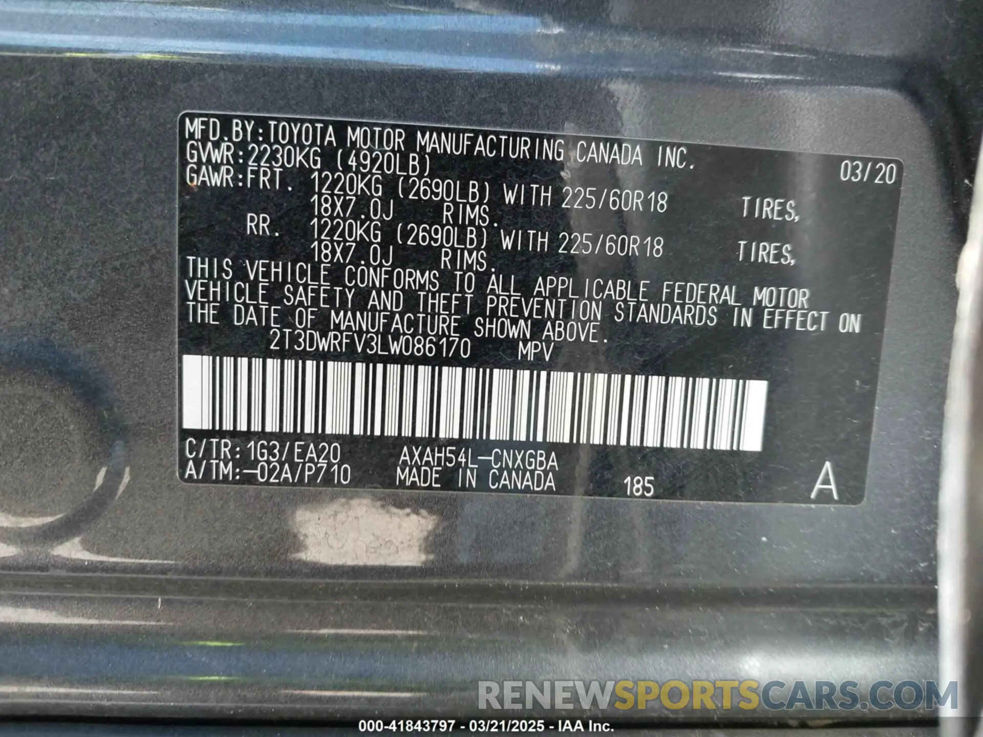 9 fotografías del automóvil dañado 2T3DWRFV3LW086170 TOYOTA RAV4 HYBRID 2020