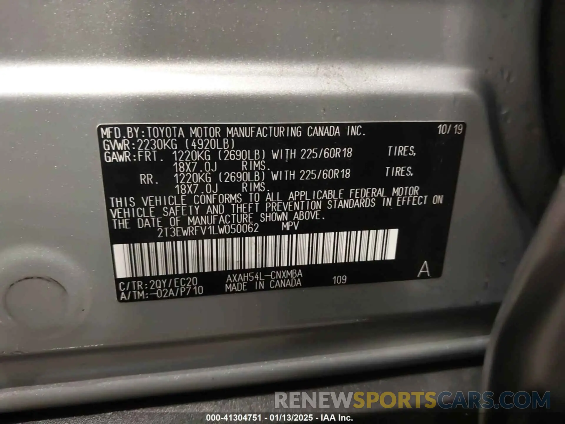 9 fotografías del automóvil dañado 2T3EWRFV1LW050062 TOYOTA RAV4 HYBRID 2020