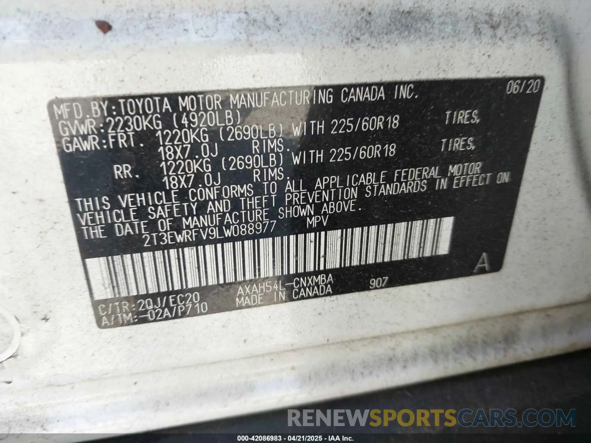 9 fotografías del automóvil dañado 2T3EWRFV9LW088977 TOYOTA RAV4 HYBRID 2020