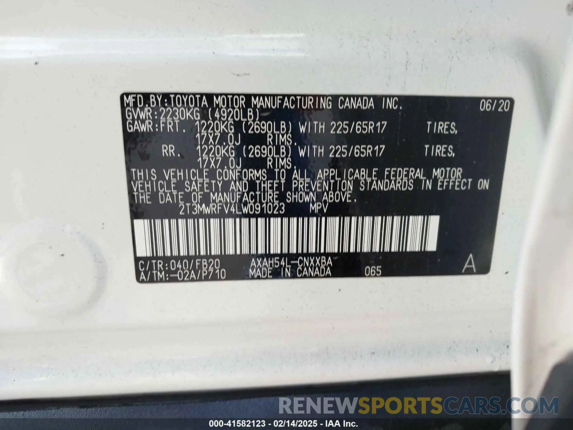 9 fotografías del automóvil dañado 2T3MWRFV4LW091023 TOYOTA RAV4 HYBRID 2020