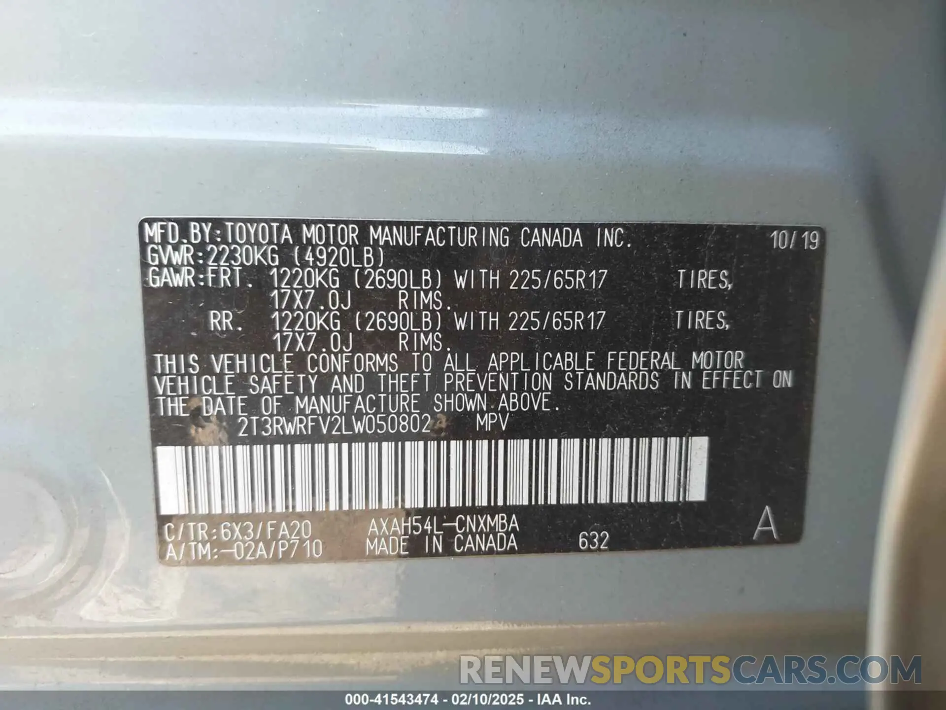 9 fotografías del automóvil dañado 2T3RWRFV2LW050802 TOYOTA RAV4 HYBRID 2020