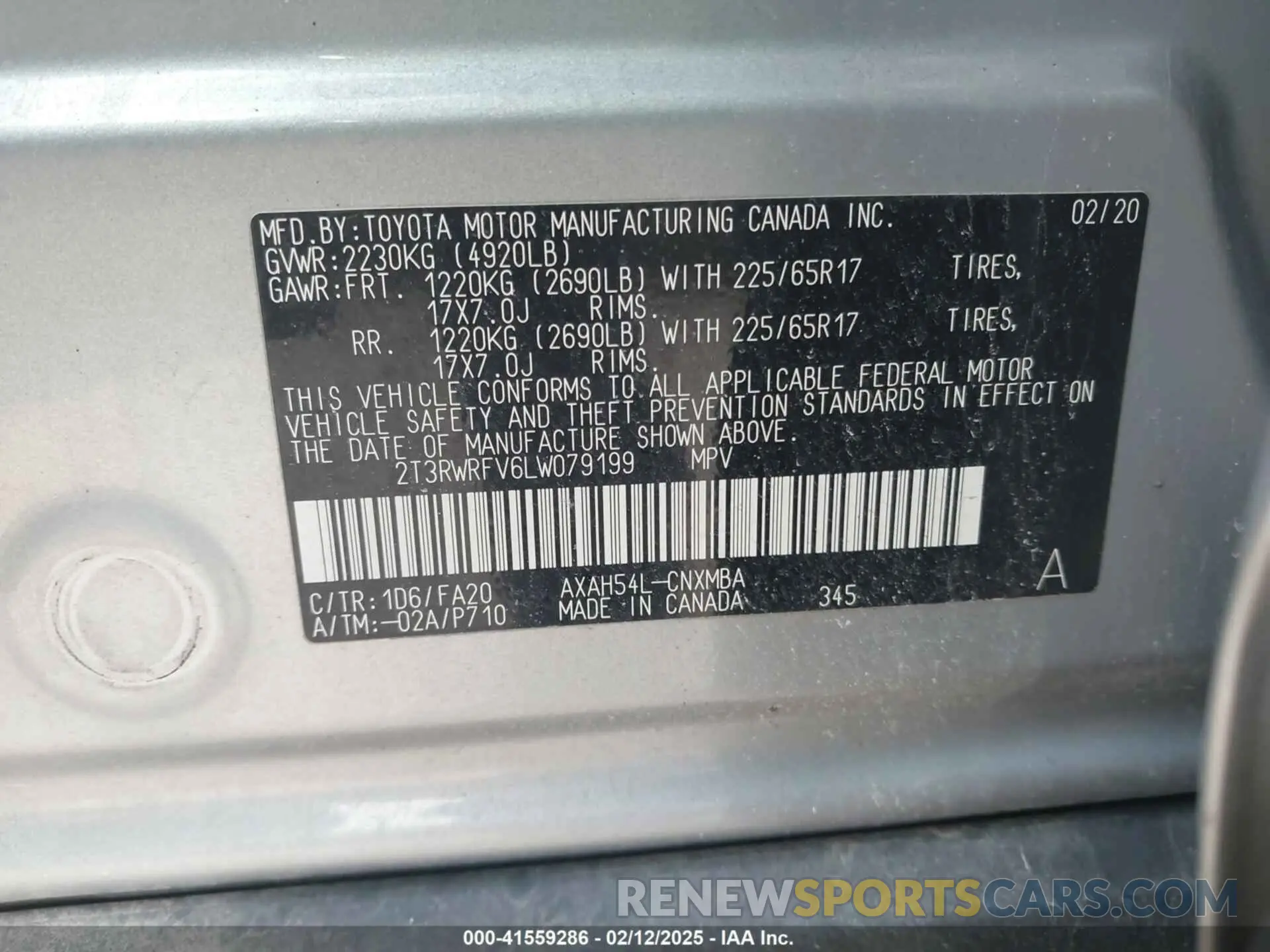 9 fotografías del automóvil dañado 2T3RWRFV6LW079199 TOYOTA RAV4 HYBRID 2020