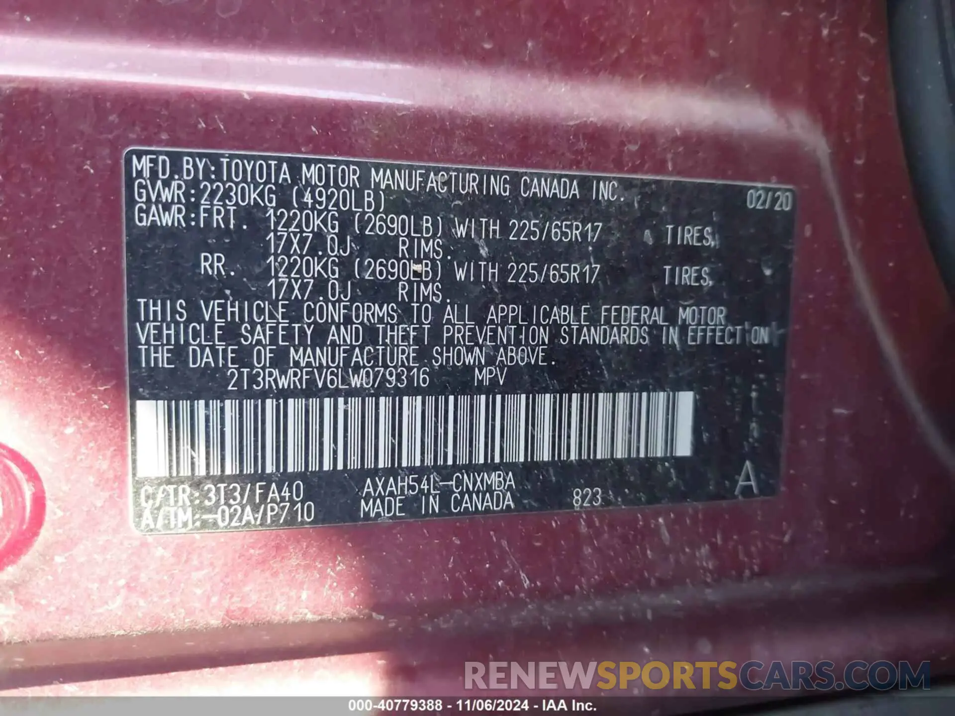 9 fotografías del automóvil dañado 2T3RWRFV6LW079316 TOYOTA RAV4 HYBRID 2020