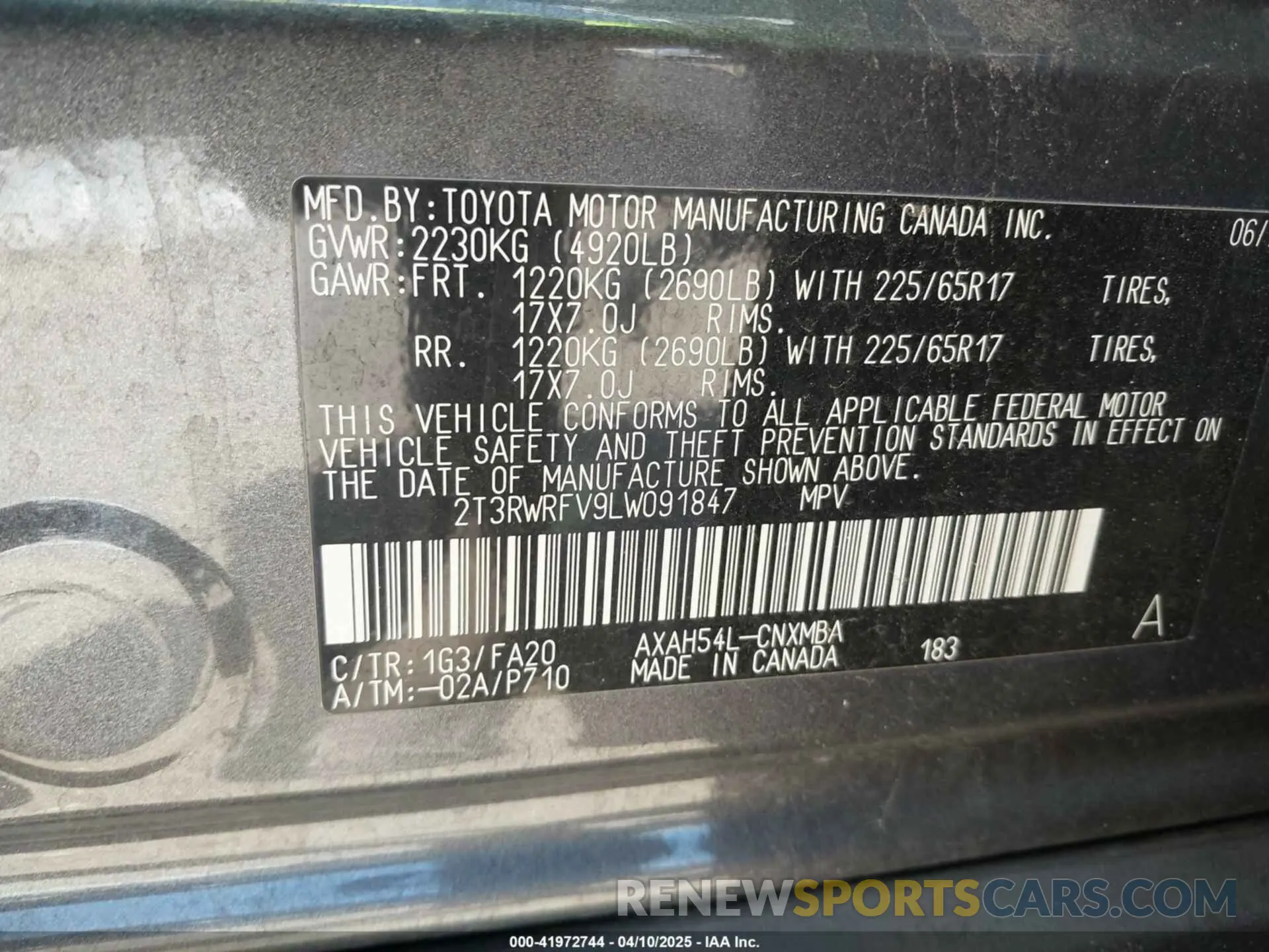 9 fotografías del automóvil dañado 2T3RWRFV9LW091847 TOYOTA RAV4 HYBRID 2020