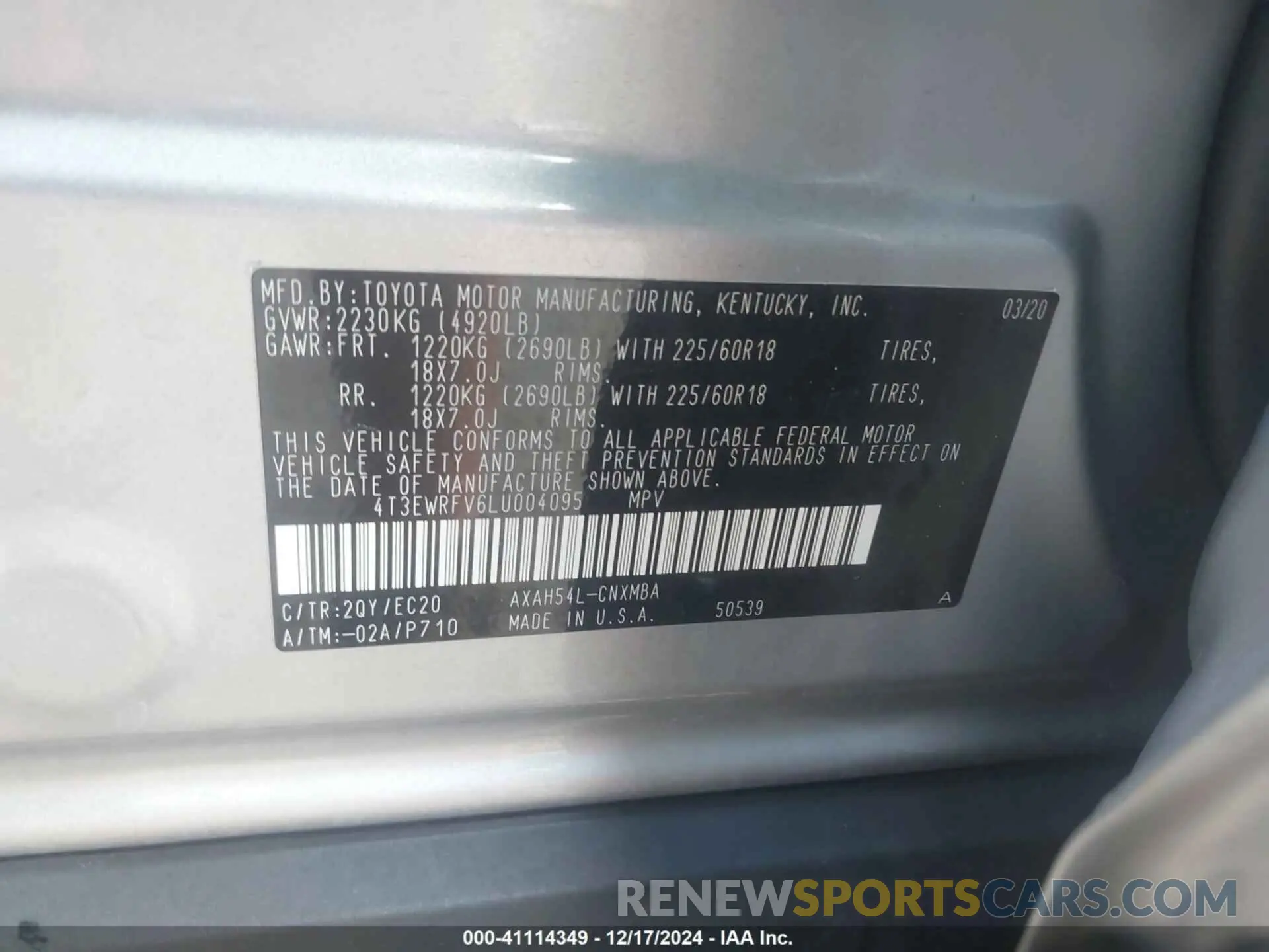 9 fotografías del automóvil dañado 4T3EWRFV6LU004095 TOYOTA RAV4 HYBRID 2020