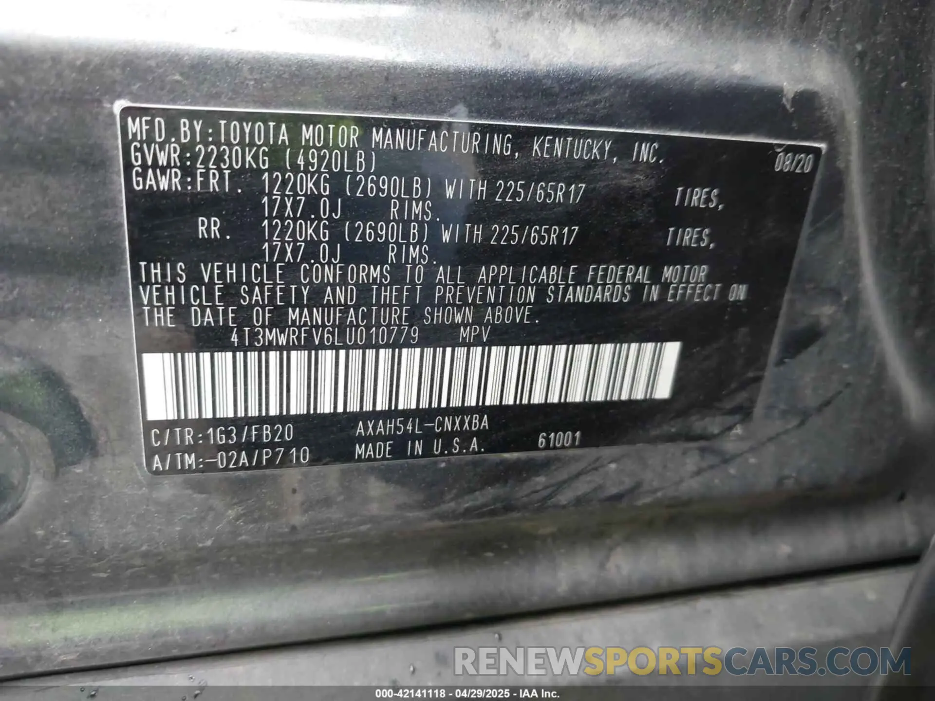 9 fotografías del automóvil dañado 4T3MWRFV6LU010779 TOYOTA RAV4 HYBRID 2020