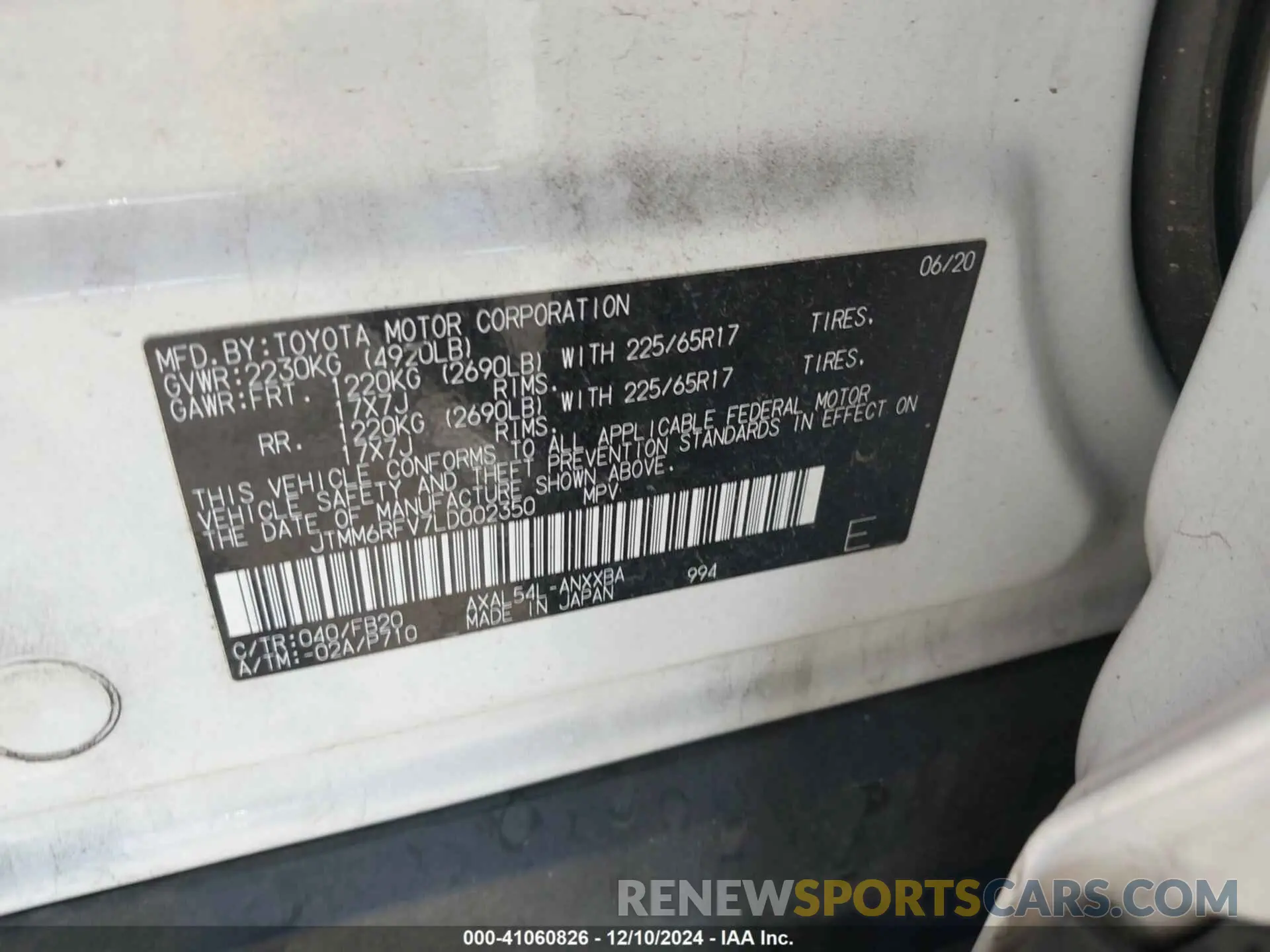 9 fotografías del automóvil dañado JTMM6RFV7LD002350 TOYOTA RAV4 HYBRID 2020