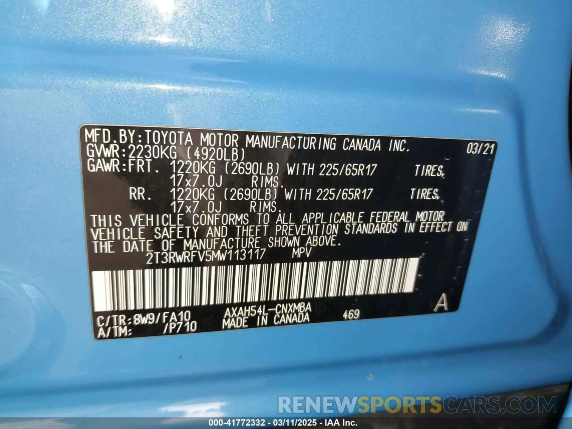 9 fotografías del automóvil dañado 2T3RWRFV5MW113117 TOYOTA RAV4 HYBRID 2021