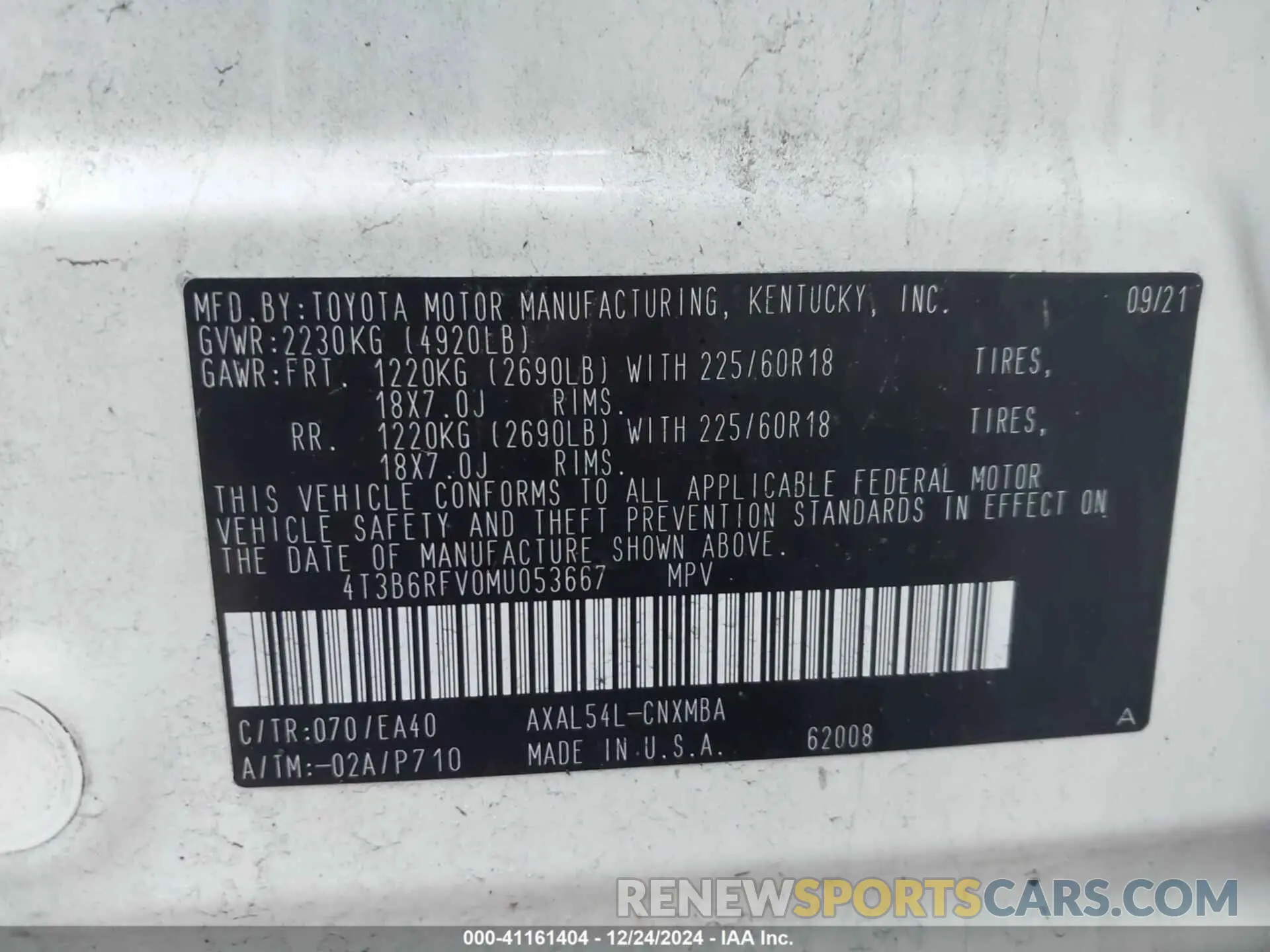 9 fotografías del automóvil dañado 4T3B6RFV0MU053667 TOYOTA RAV4 HYBRID 2021