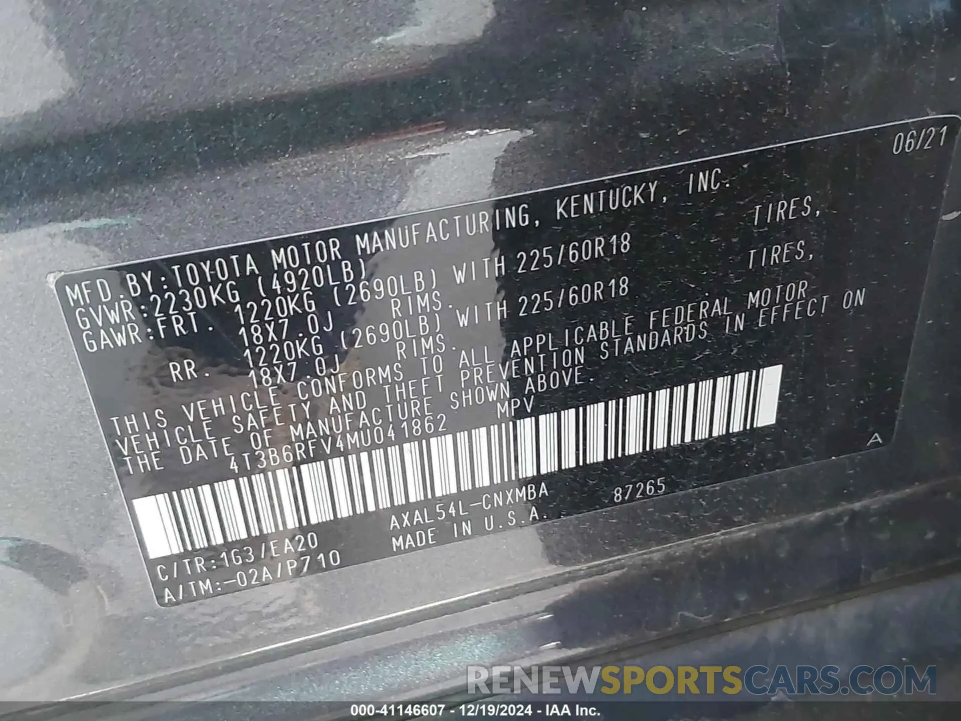 9 fotografías del automóvil dañado 4T3B6RFV4MU041862 TOYOTA RAV4 HYBRID 2021