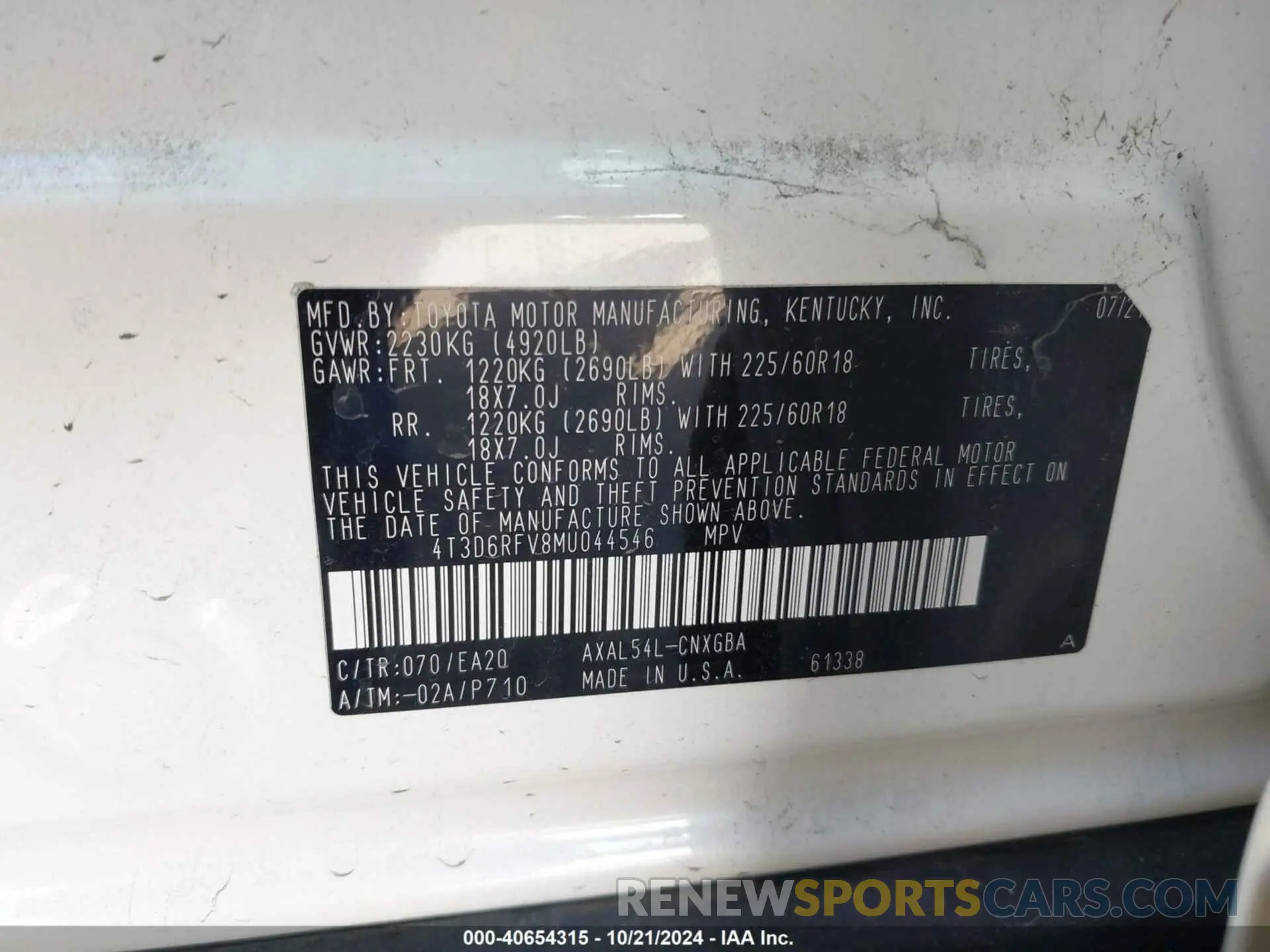 9 fotografías del automóvil dañado 4T3D6RFV8MU044546 TOYOTA RAV4 HYBRID 2021