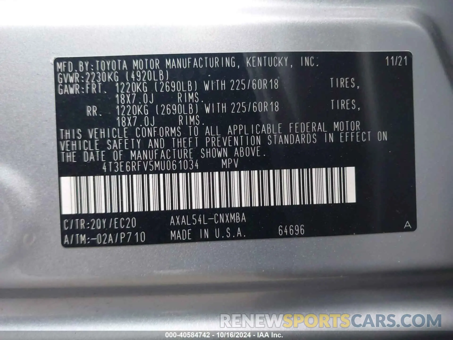 9 fotografías del automóvil dañado 4T3E6RFV5MU061034 TOYOTA RAV4 HYBRID 2021