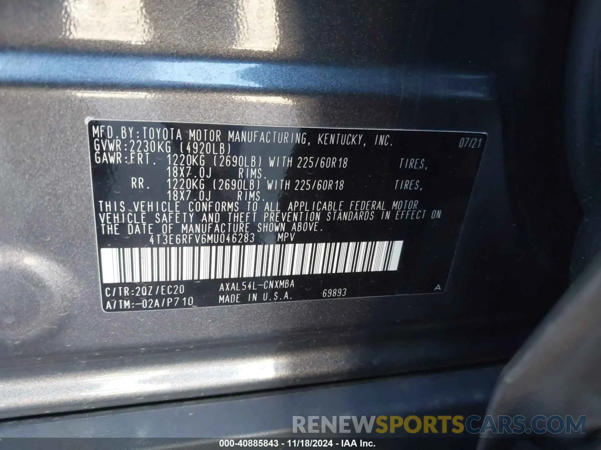 9 fotografías del automóvil dañado 4T3E6RFV6MU046283 TOYOTA RAV4 HYBRID 2021