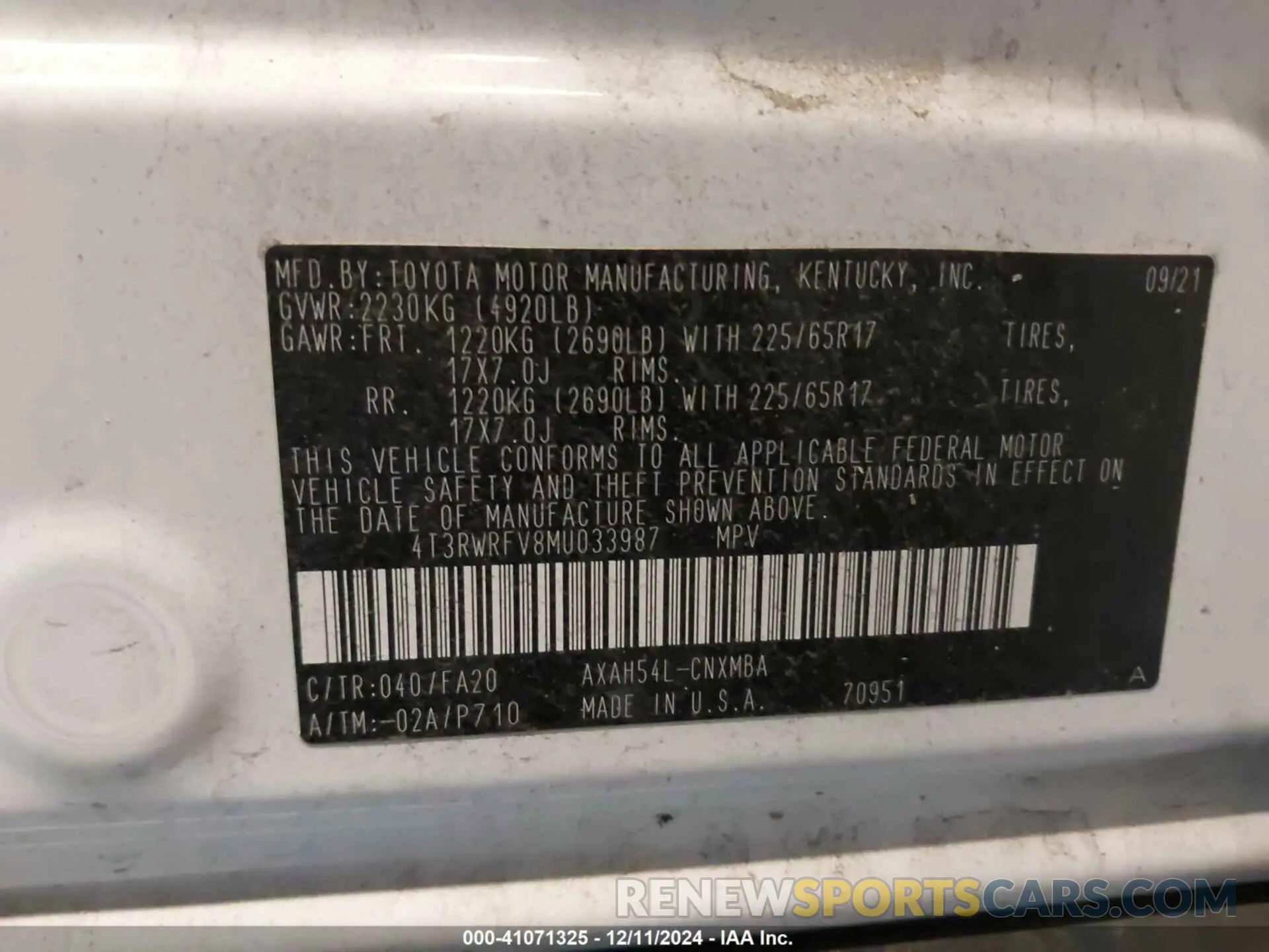 9 fotografías del automóvil dañado 4T3RWRFV8MU033987 TOYOTA RAV4 HYBRID 2021