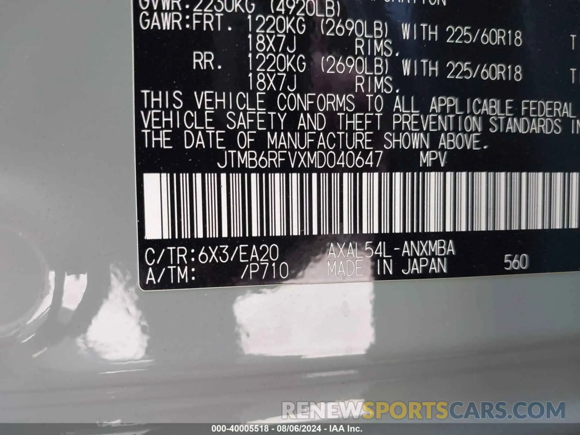 9 fotografías del automóvil dañado JTMB6RFVXMD040647 TOYOTA RAV4 HYBRID 2021