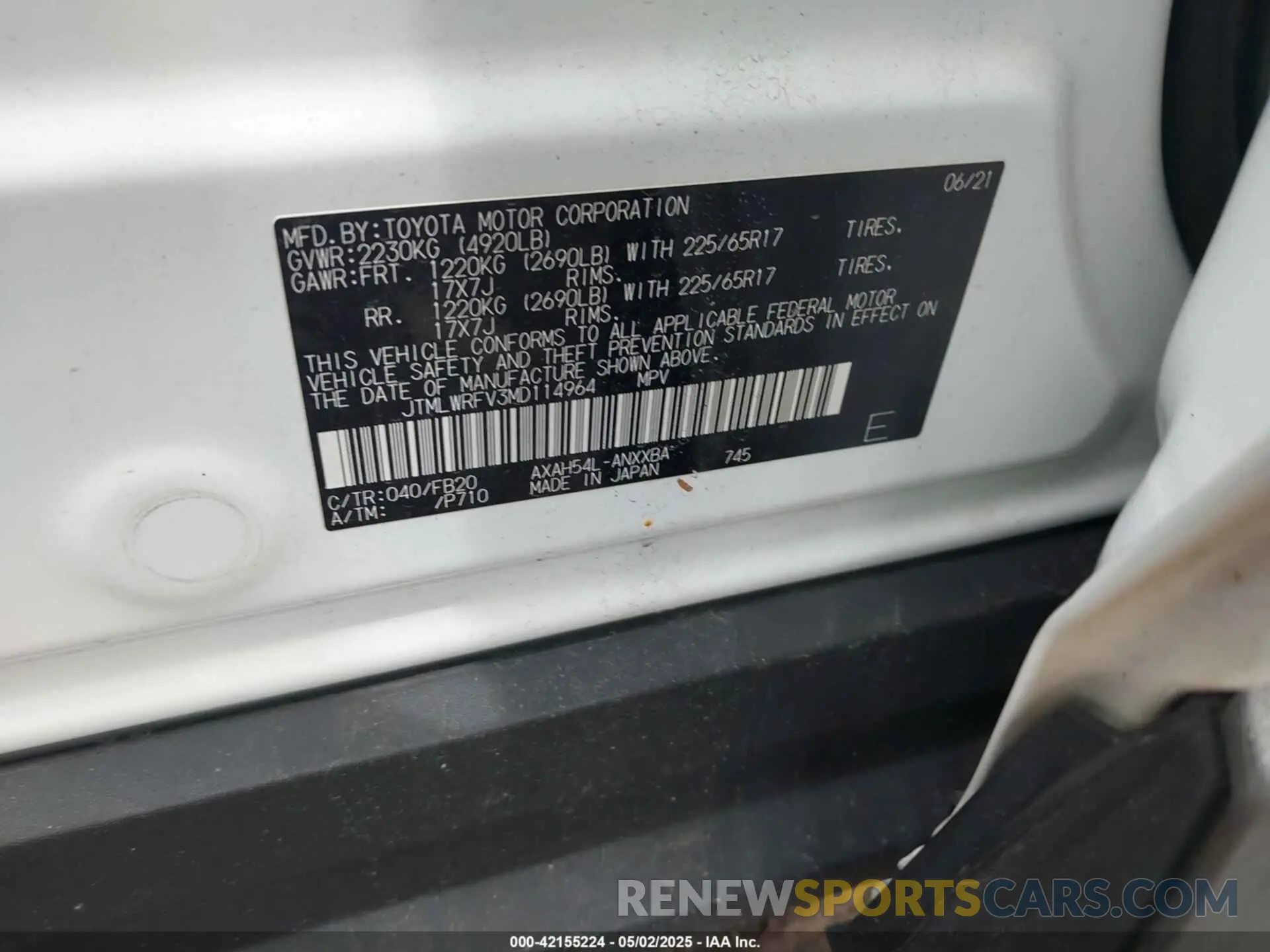 9 fotografías del automóvil dañado JTMLWRFV3MD114964 TOYOTA RAV4 HYBRID 2021