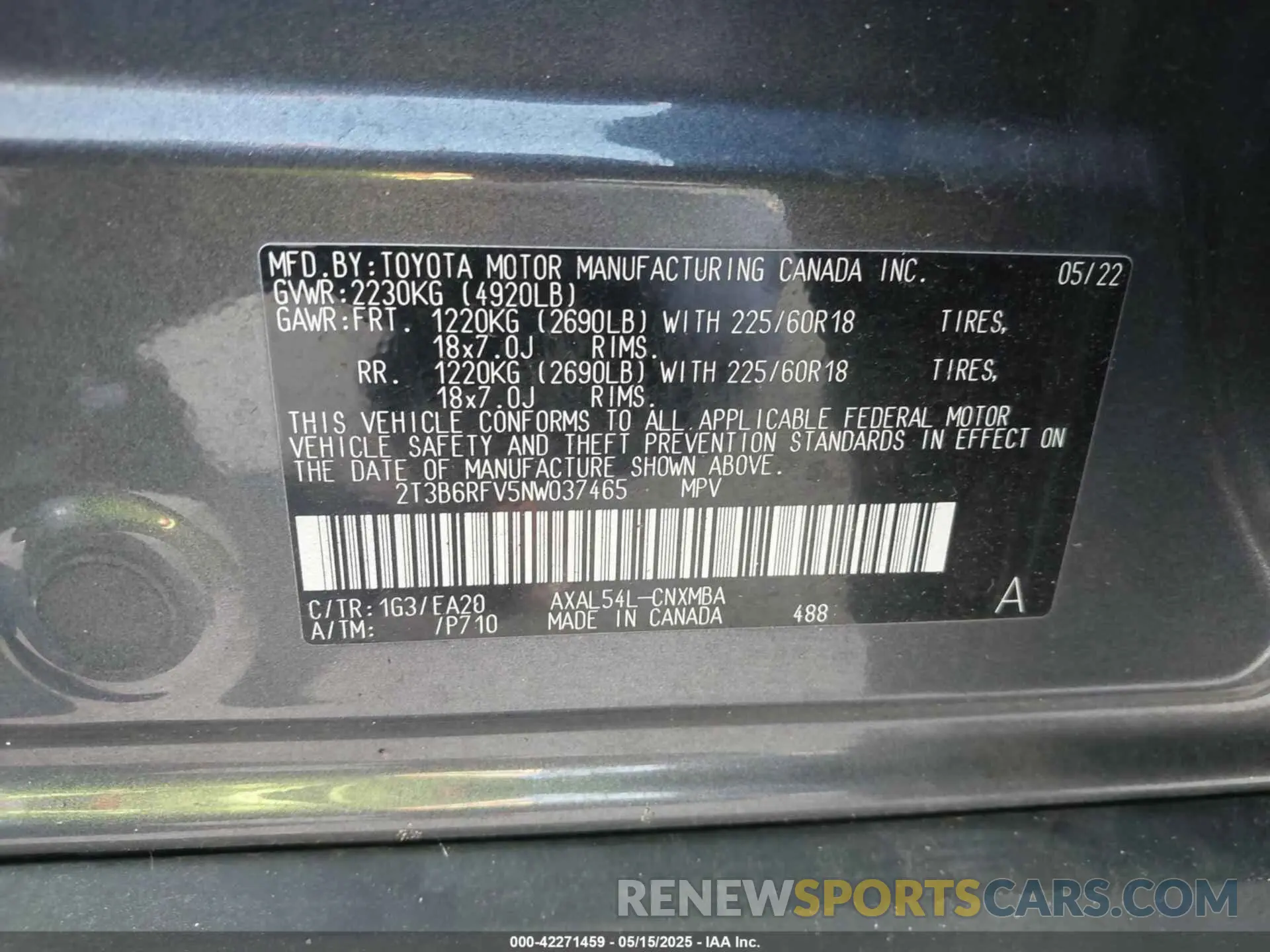 9 fotografías del automóvil dañado 2T3B6RFV5NW037465 TOYOTA RAV4 HYBRID 2022