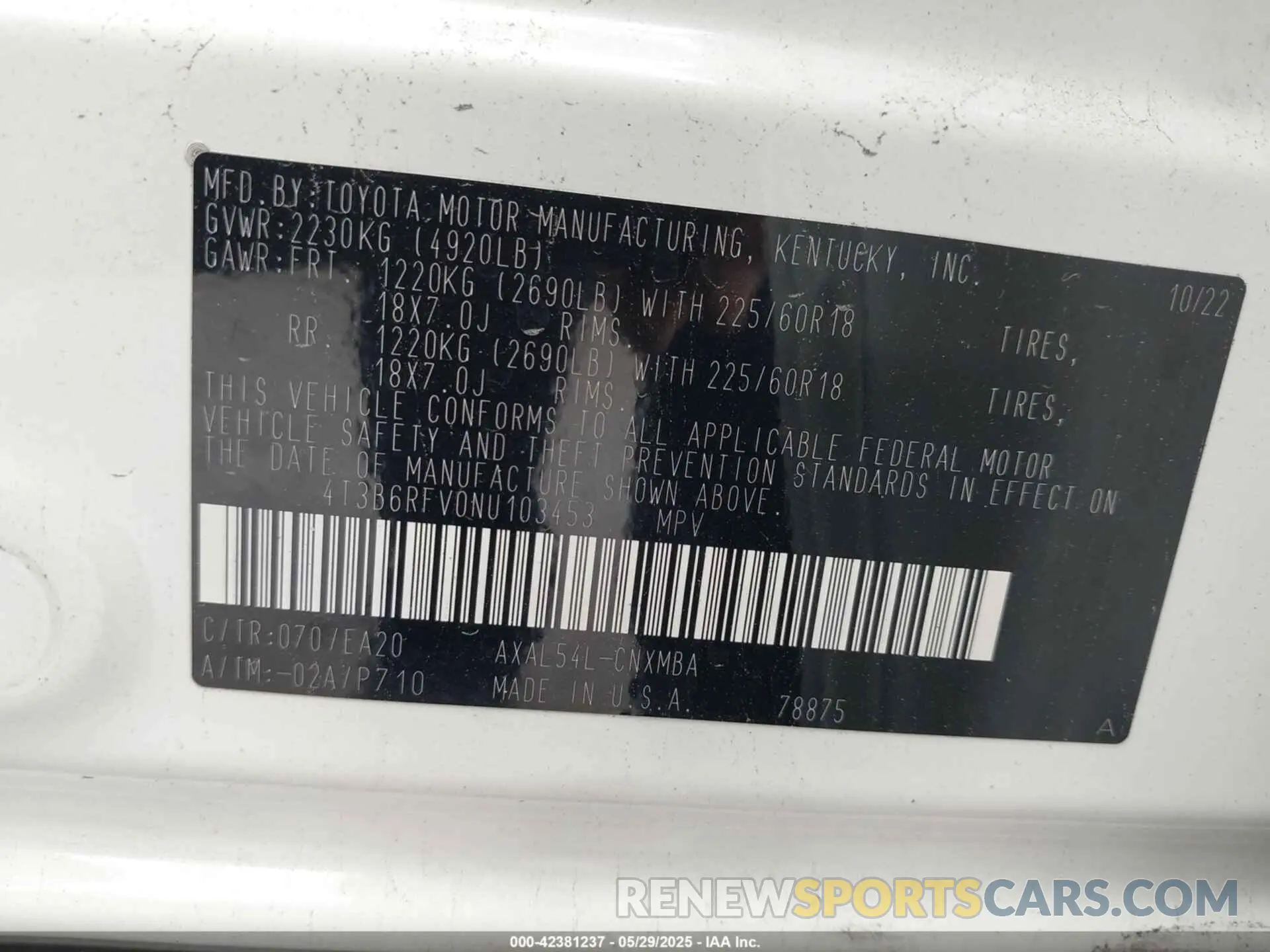 9 fotografías del automóvil dañado 4T3B6RFV0NU103453 TOYOTA RAV4 HYBRID 2022